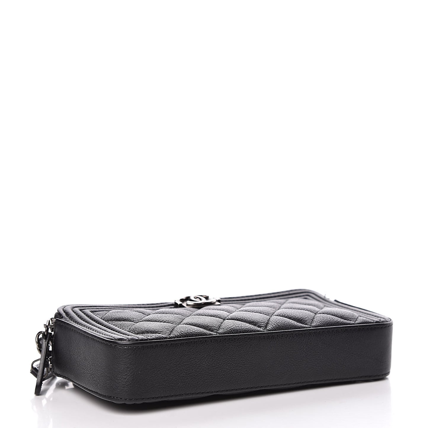 Calfskin Quilted Small Boy Clutch With Chain Black