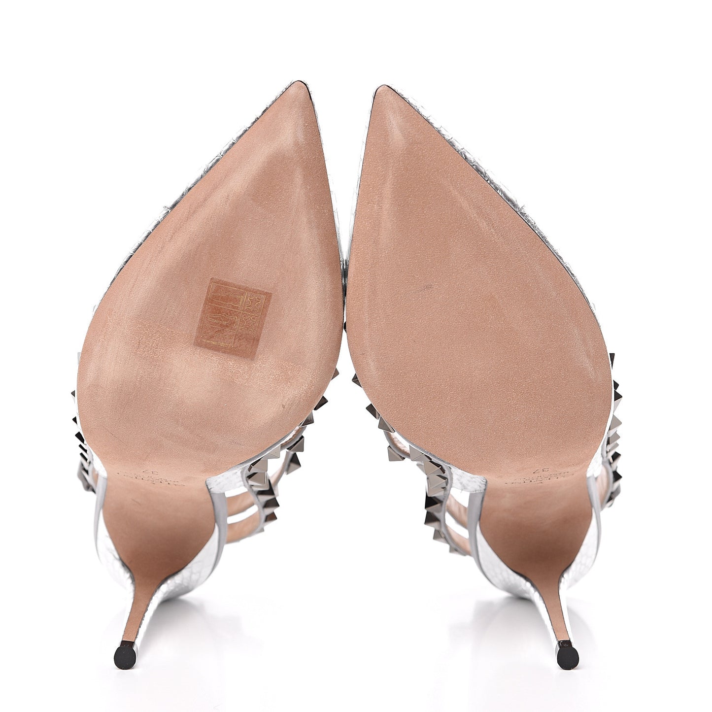 Metallic Watersnake Rockstud Ankle Strap 100mm Pumps 37 Silver Pastel Grey