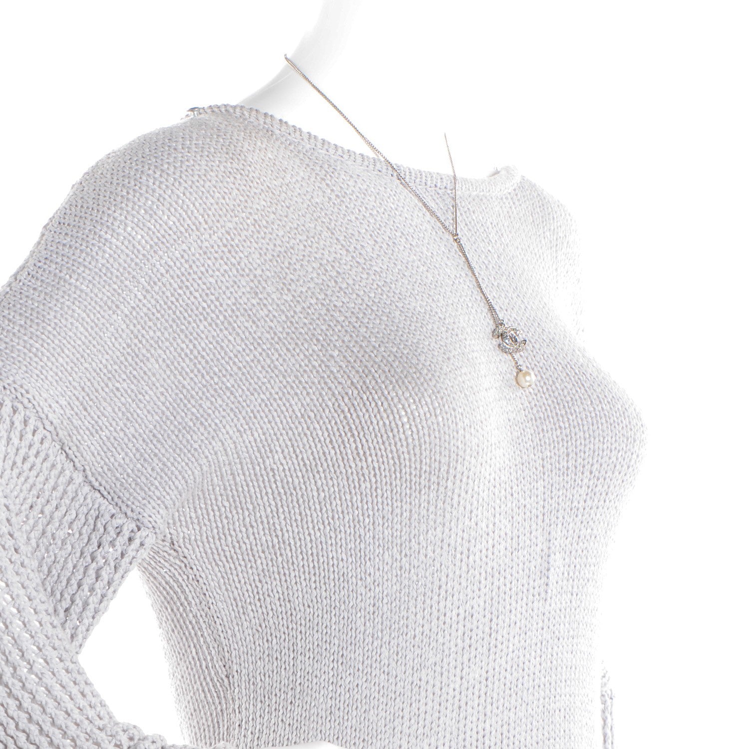 Chanel Crystal Baguette CC Pearl Necklace Silver 2 of 3