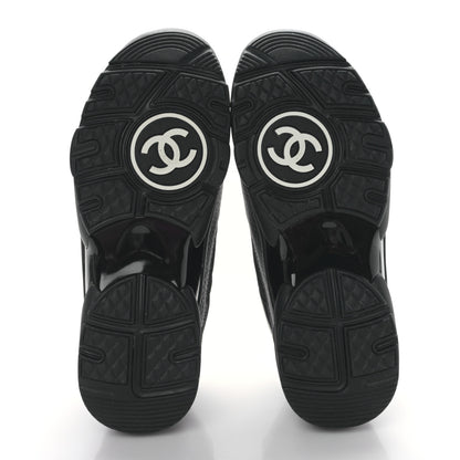 Chanel Mesh Suede Grained Calfskin Womens CC Sneakers 37 Black White 5 of 8