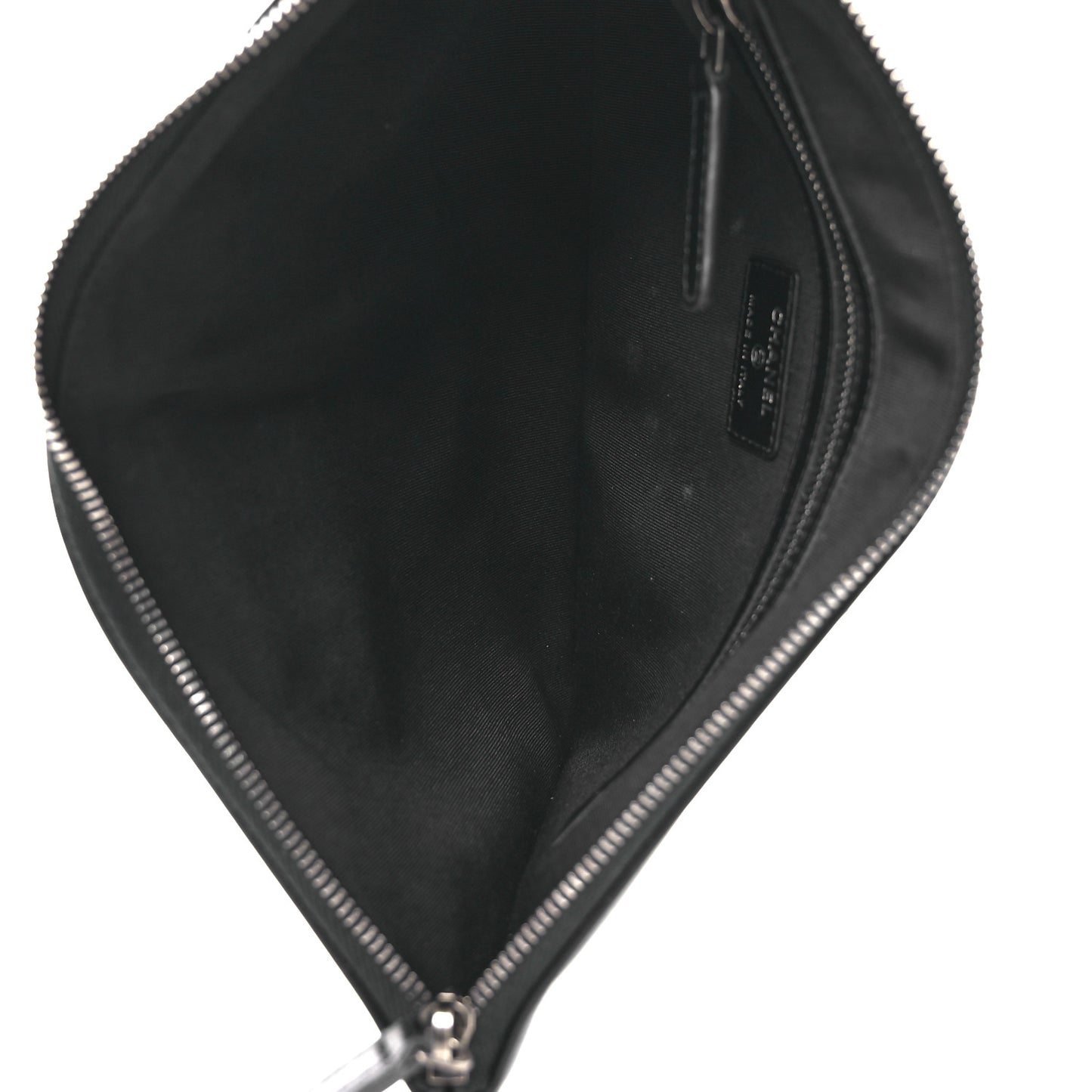Shiny Calfskin Crystal Pearl Logo Cosmetic Case Black