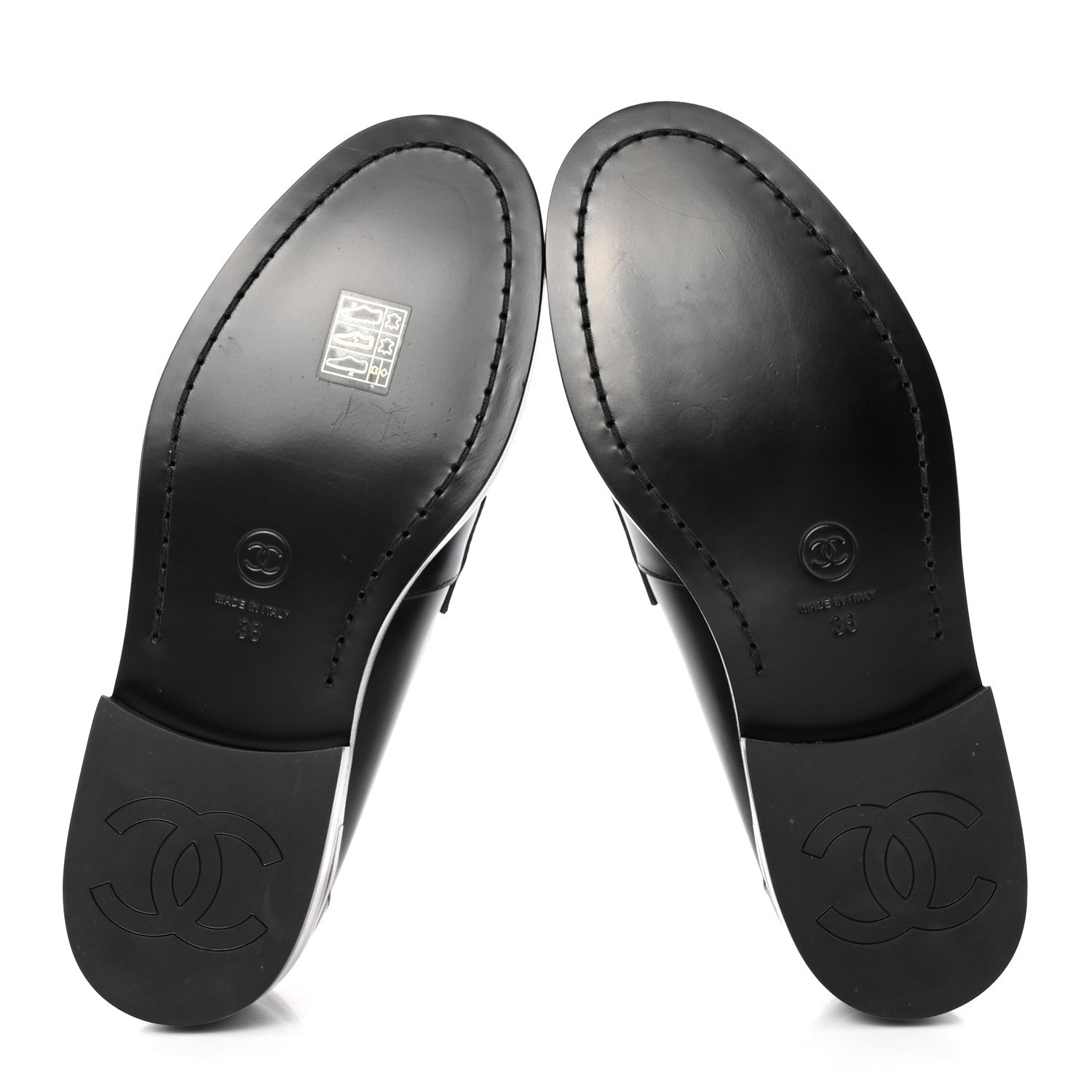 Chanel Shiny Calfskin CC Loafers Black White 36 Black White 5 of 10