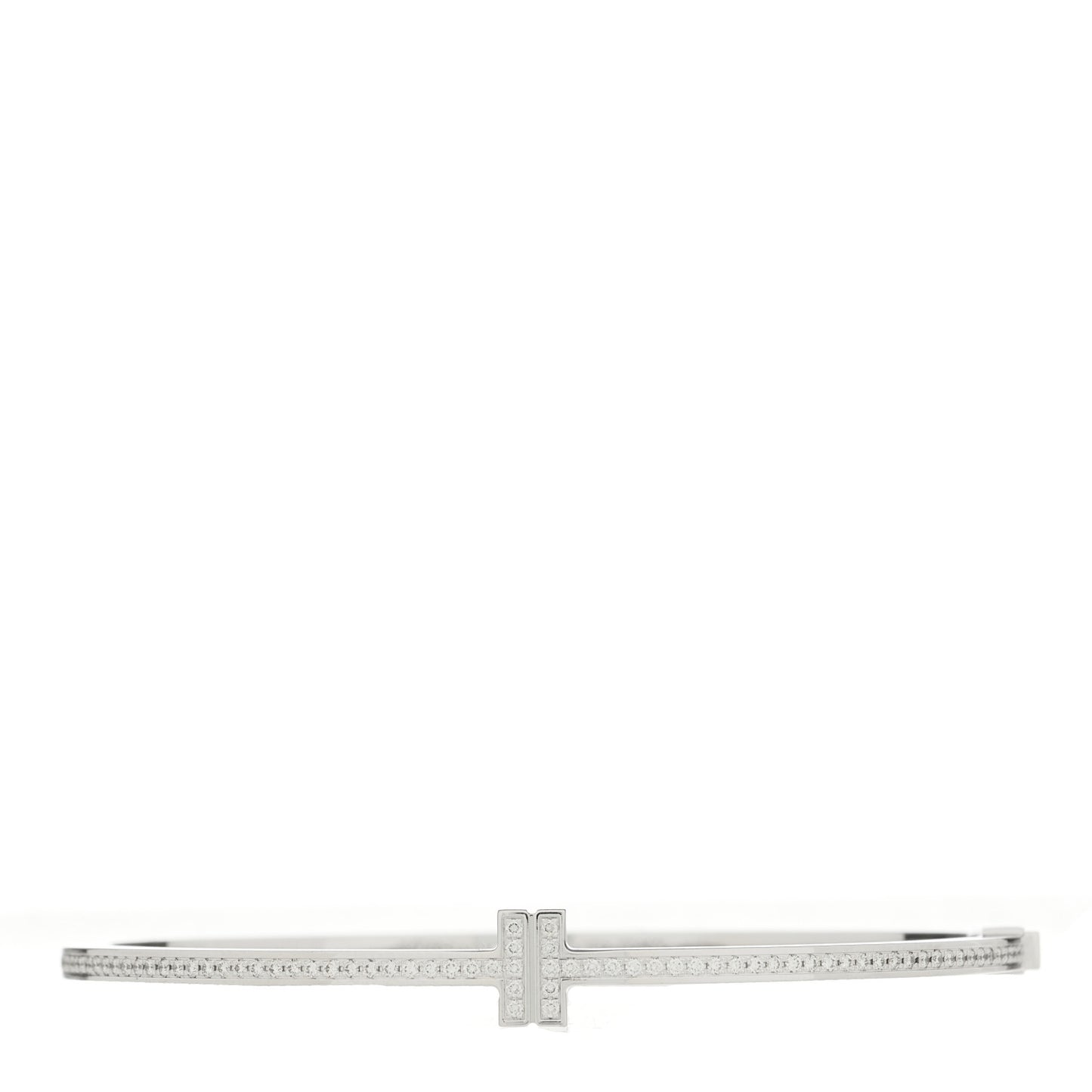 18K White Gold Diamond T Hinged Wire Bangle Bracelet