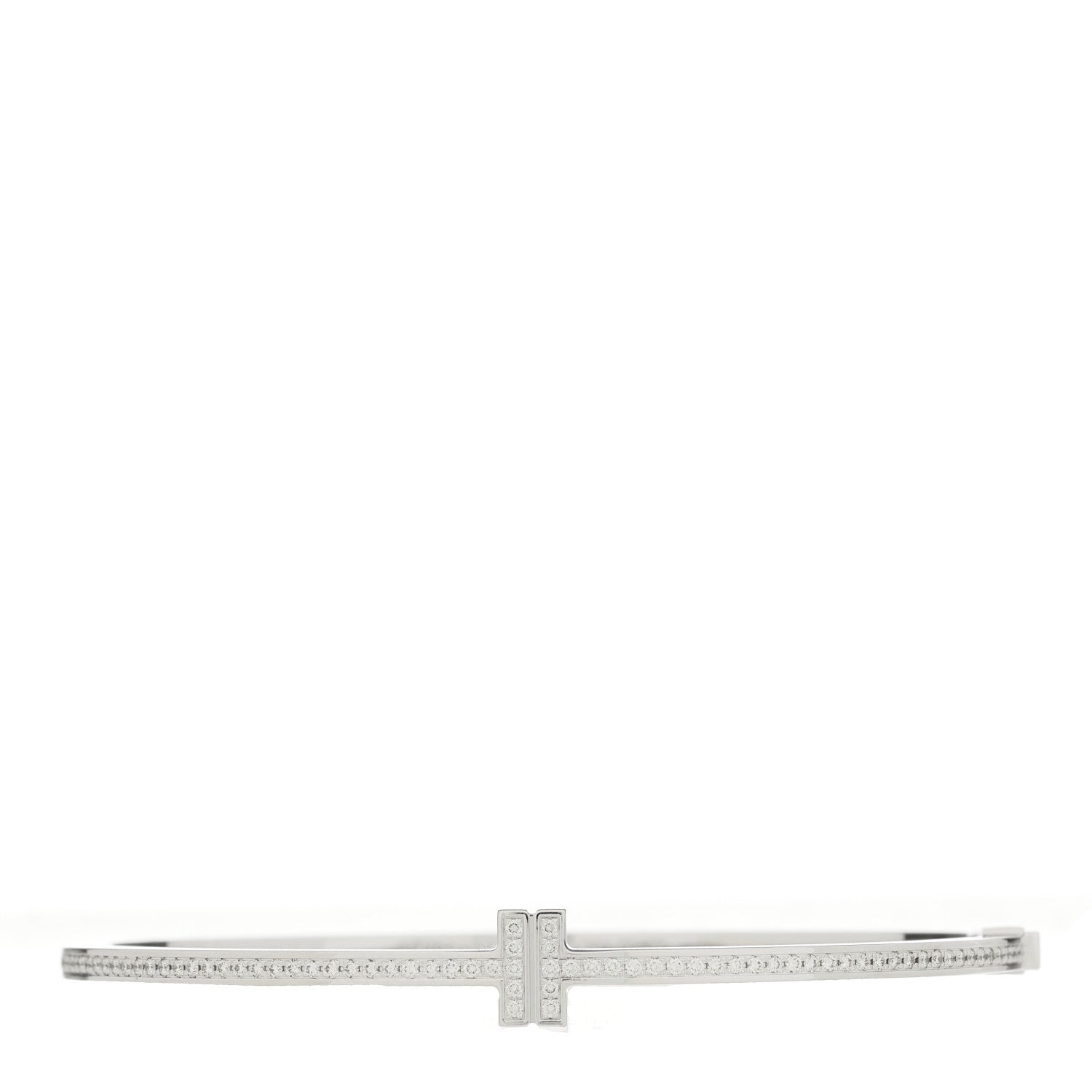 Tiffany 18K White Gold Diamond T Hinged Wire Bangle Bracelet 1 of 4