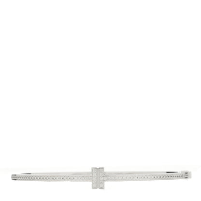 Tiffany 18K White Gold Diamond T Hinged Wire Bangle Bracelet 1 of 4