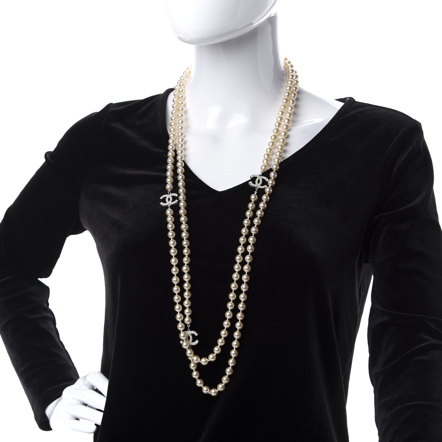 Chanel Crystal Pearl CC Long Necklace White 2 of 4