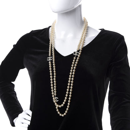 Chanel Crystal Pearl CC Long Necklace White 2 of 4