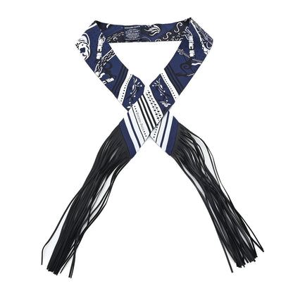 Hermes Silk Festival Des Amazones Bandana Fringed Twilly Bleu Black Bleu Black 1 of 4