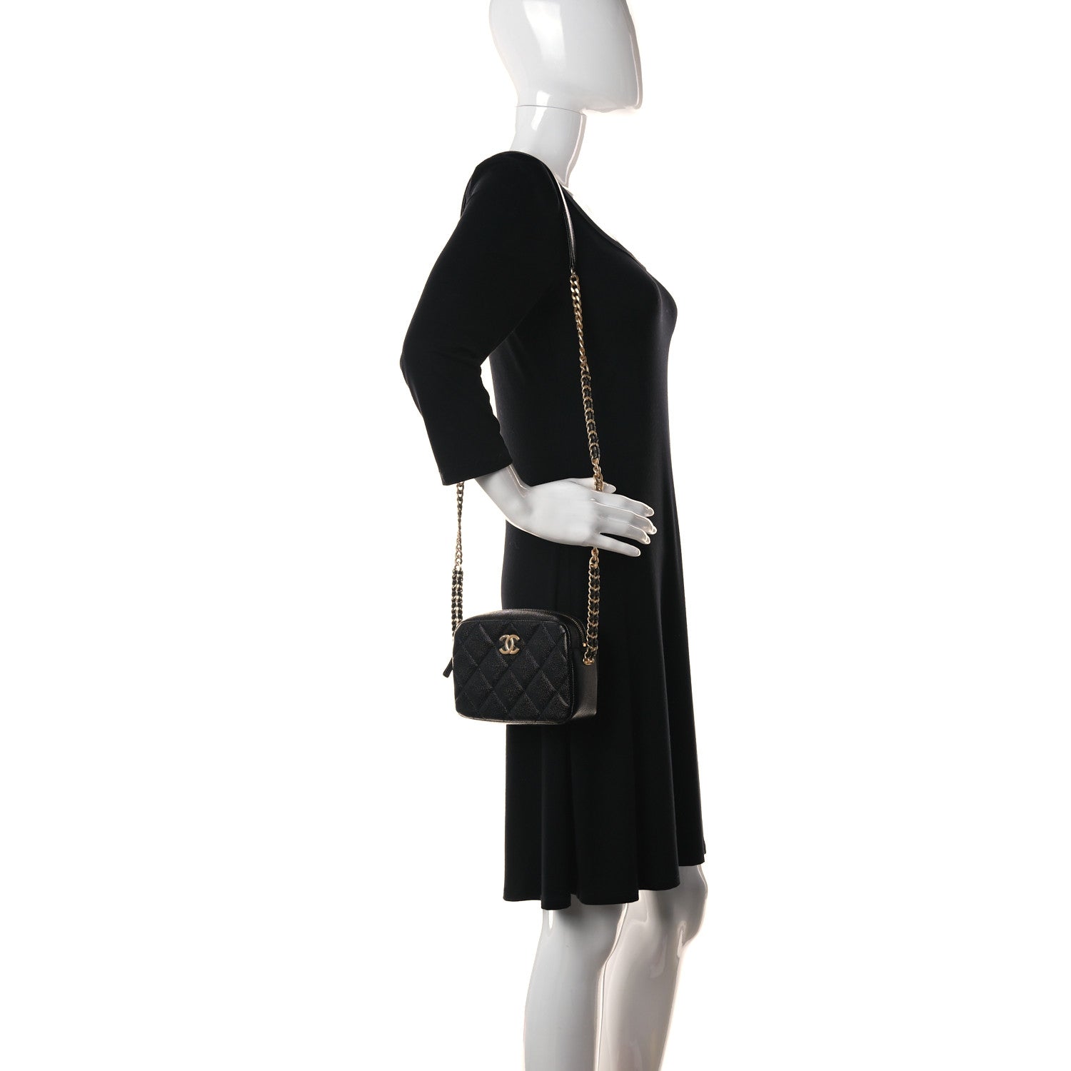 Chanel Shiny Caviar Quilted Chain Melody Camera Bag Black 2 of 9