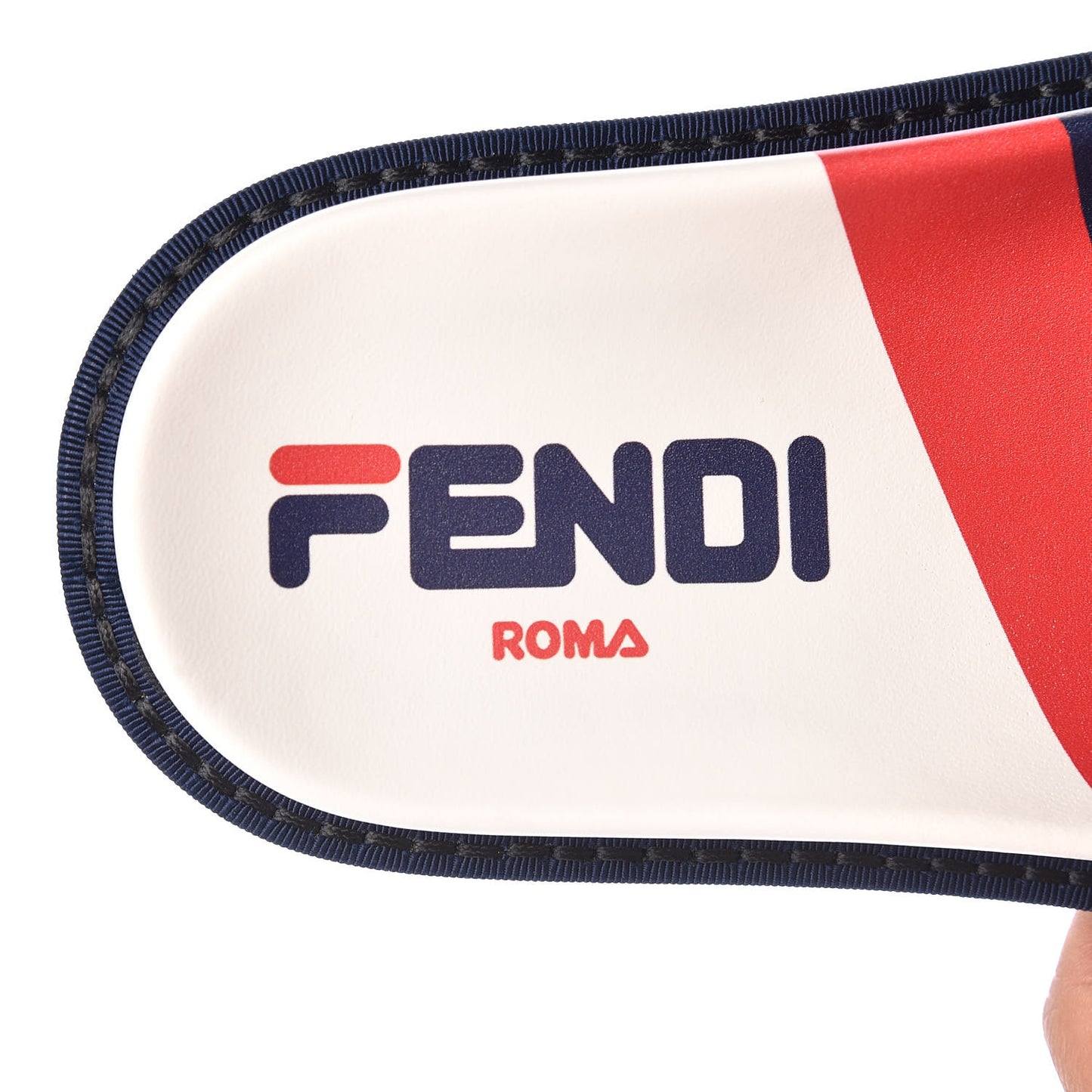 X FILA Glazed Fabric Calfskin FF 1974 Mania Slide Sandals 35 Mogano Panna Blueberry Caipiroska