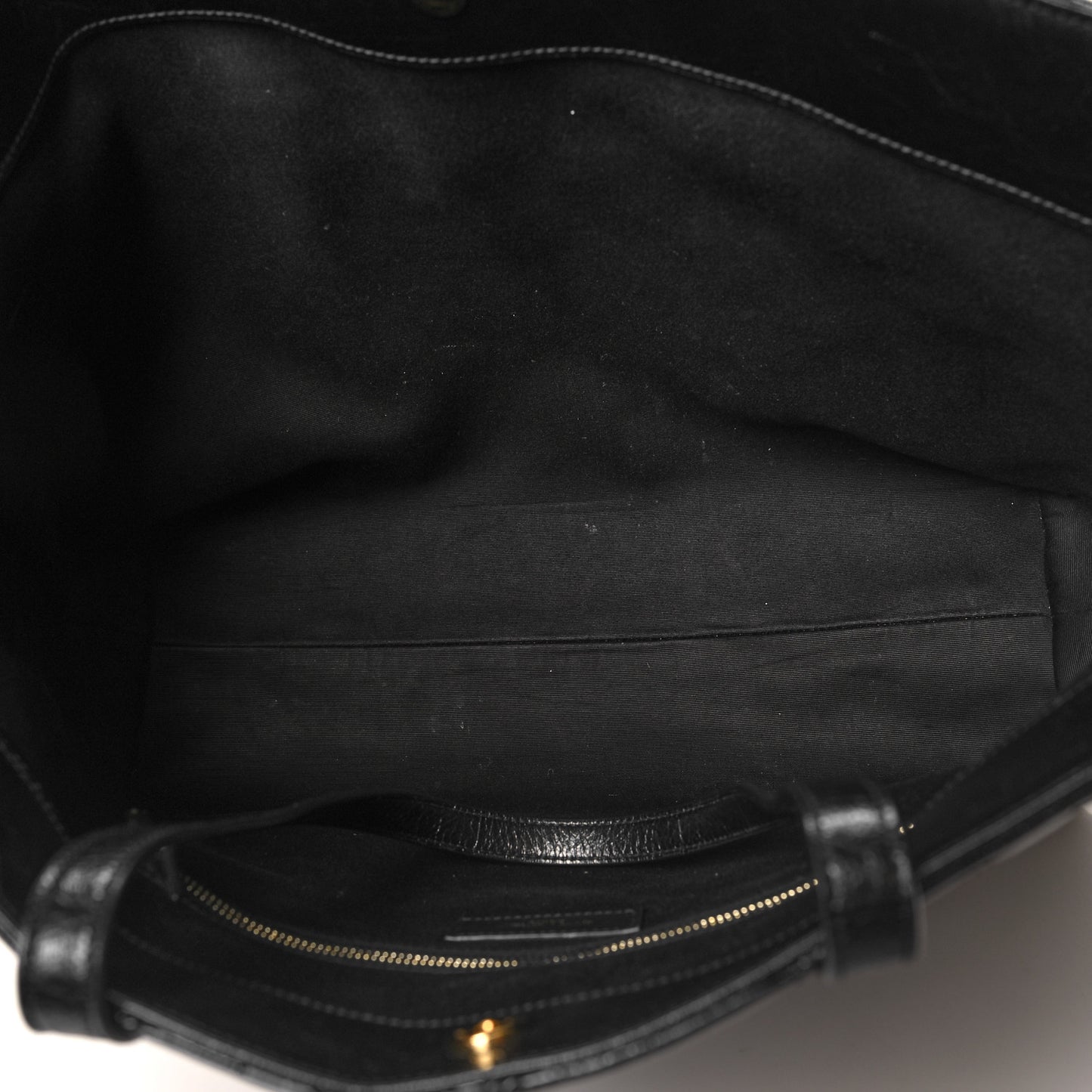 Crinkled Calfskin Quilted East West Shopping Tote Black