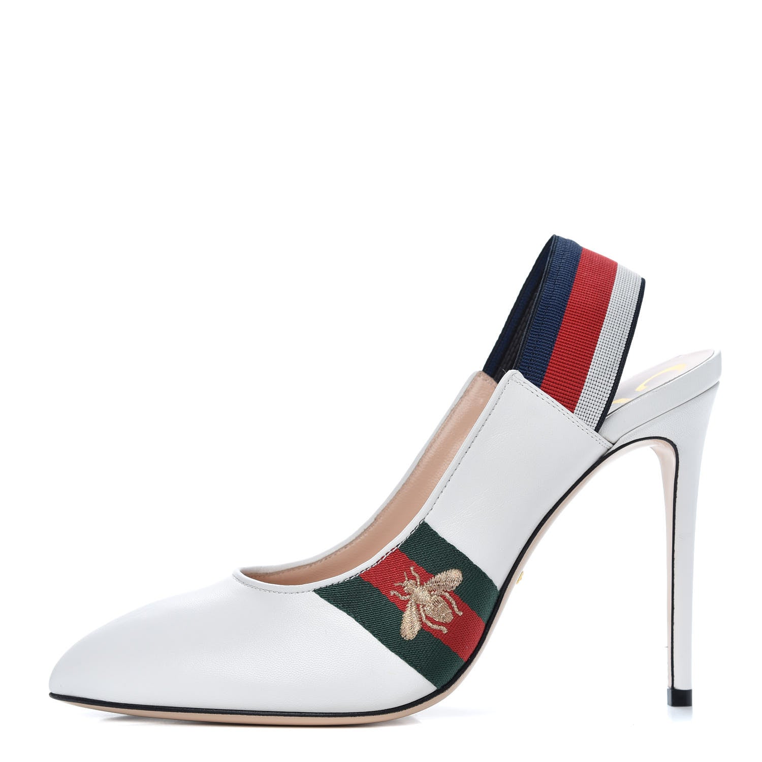 Gucci Malaga Kid Web Sylvie High Heel Slingback Pumps 41 White 1 of 11