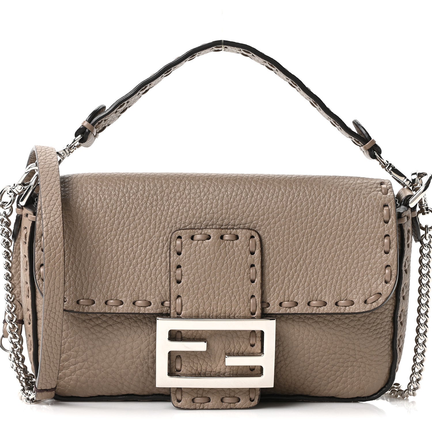 Fendi Cuoio Roma Sellerissima Nappa Sintetica Tape Stitch Mini Baguette Argento 8 of 10