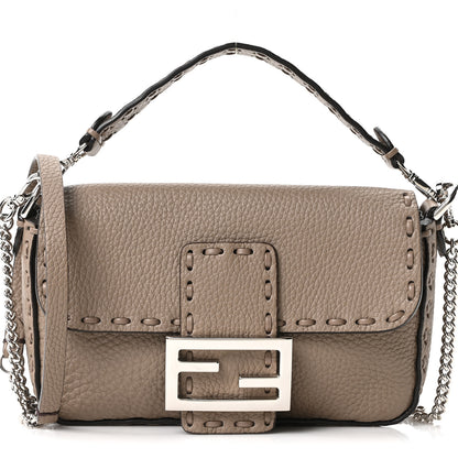 Fendi Cuoio Roma Sellerissima Nappa Sintetica Tape Stitch Mini Baguette Argento 8 of 10