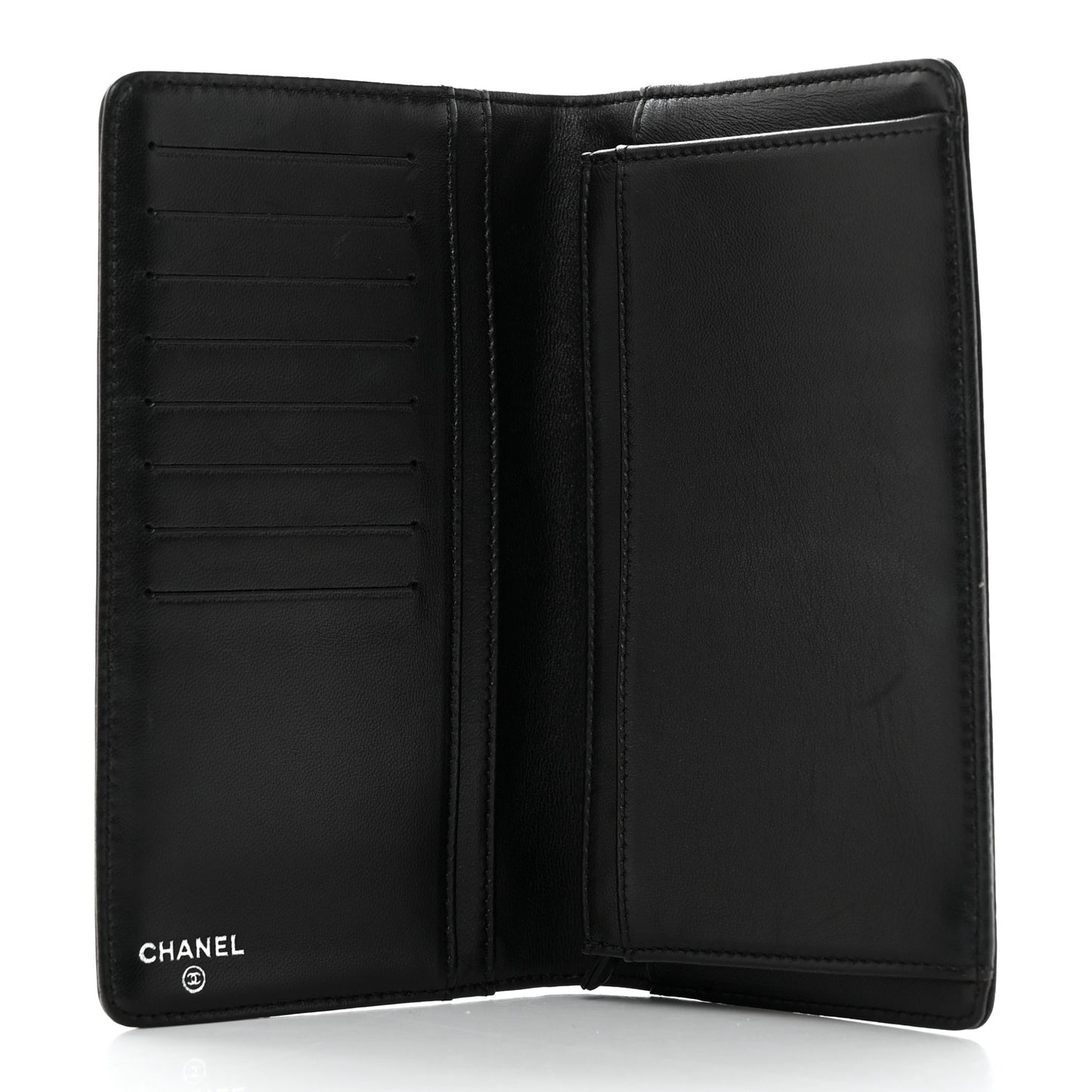 Lambskin Camellia Embossed Yen Wallet Black