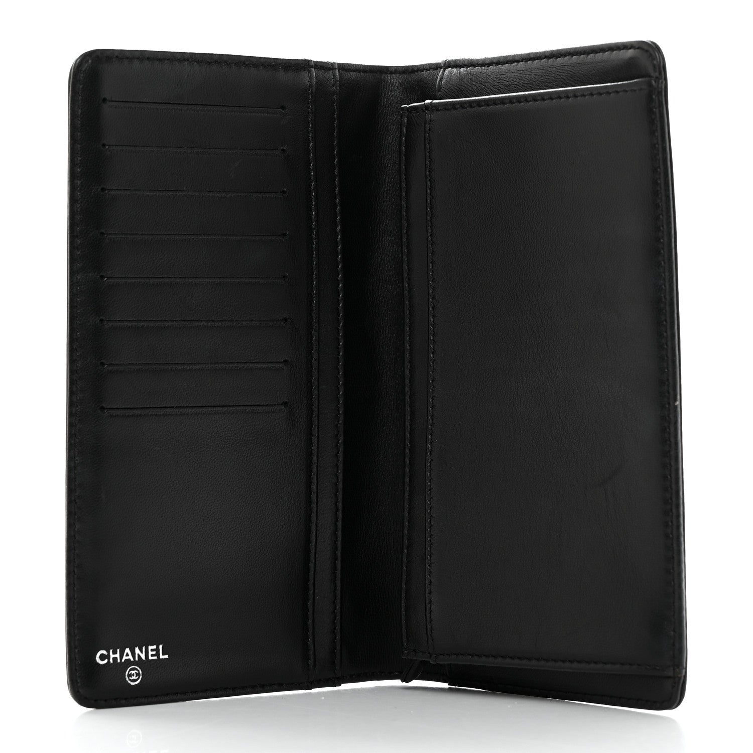 Chanel Lambskin Camellia Embossed Yen Wallet Black 5 of 7