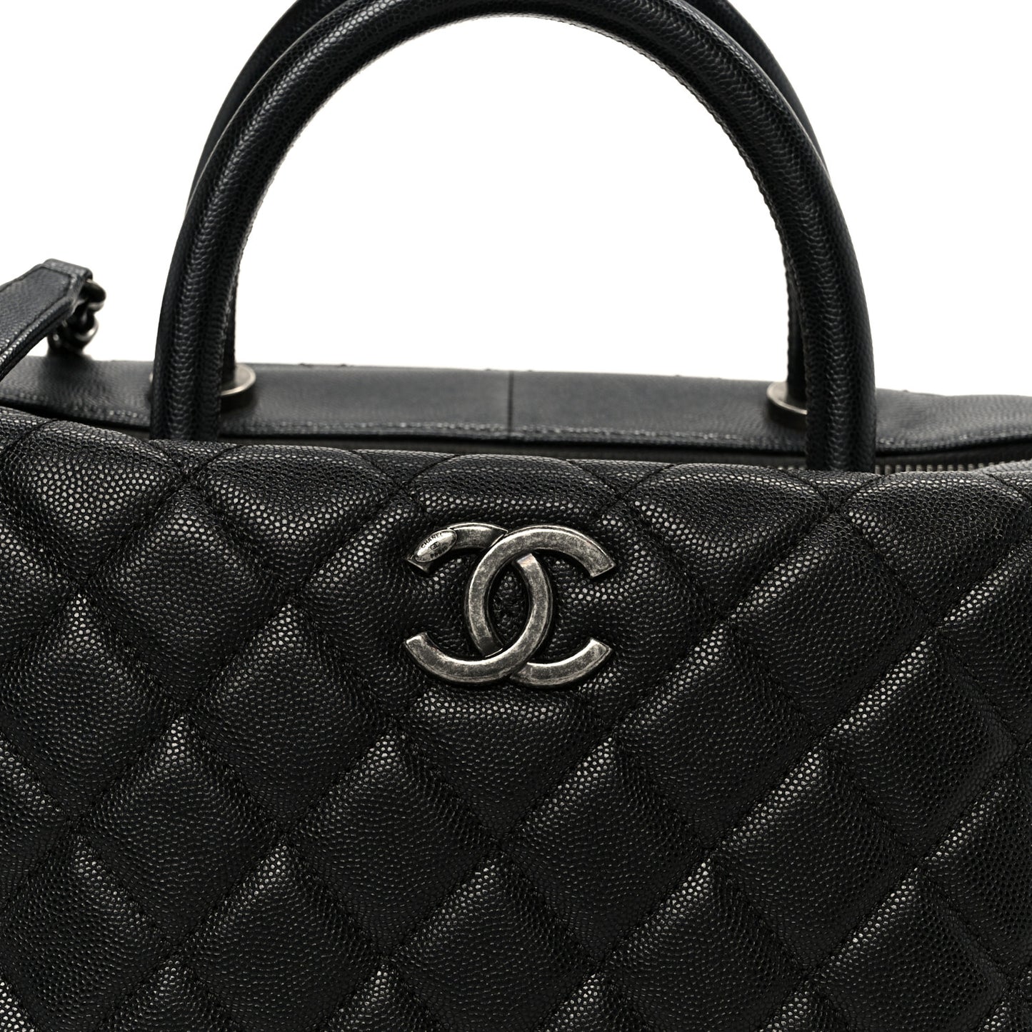 Caviar Quilted Large Coco Handle Bowling Bag Black
