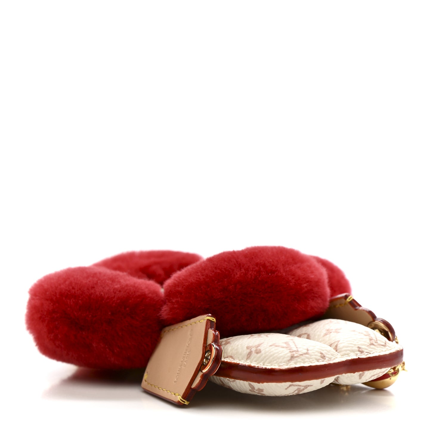 Monogram Mink Fur Vivienne Fashionista Bag Charm Key Holder Red Multicolor
