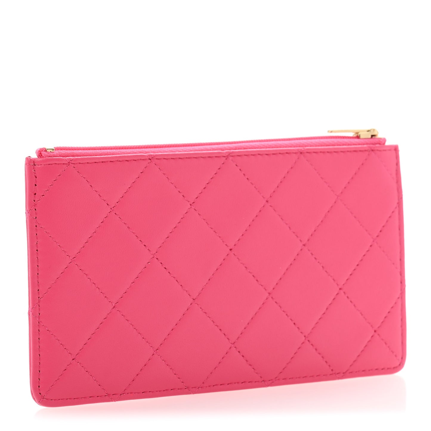 Lambskin Quilted Zip Pouch Pink