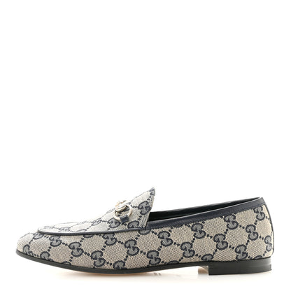 Gucci Monogram Malaga Kid Horsebit Womens Jordaan Loafers 36.5 Beige Blue 1 of 10