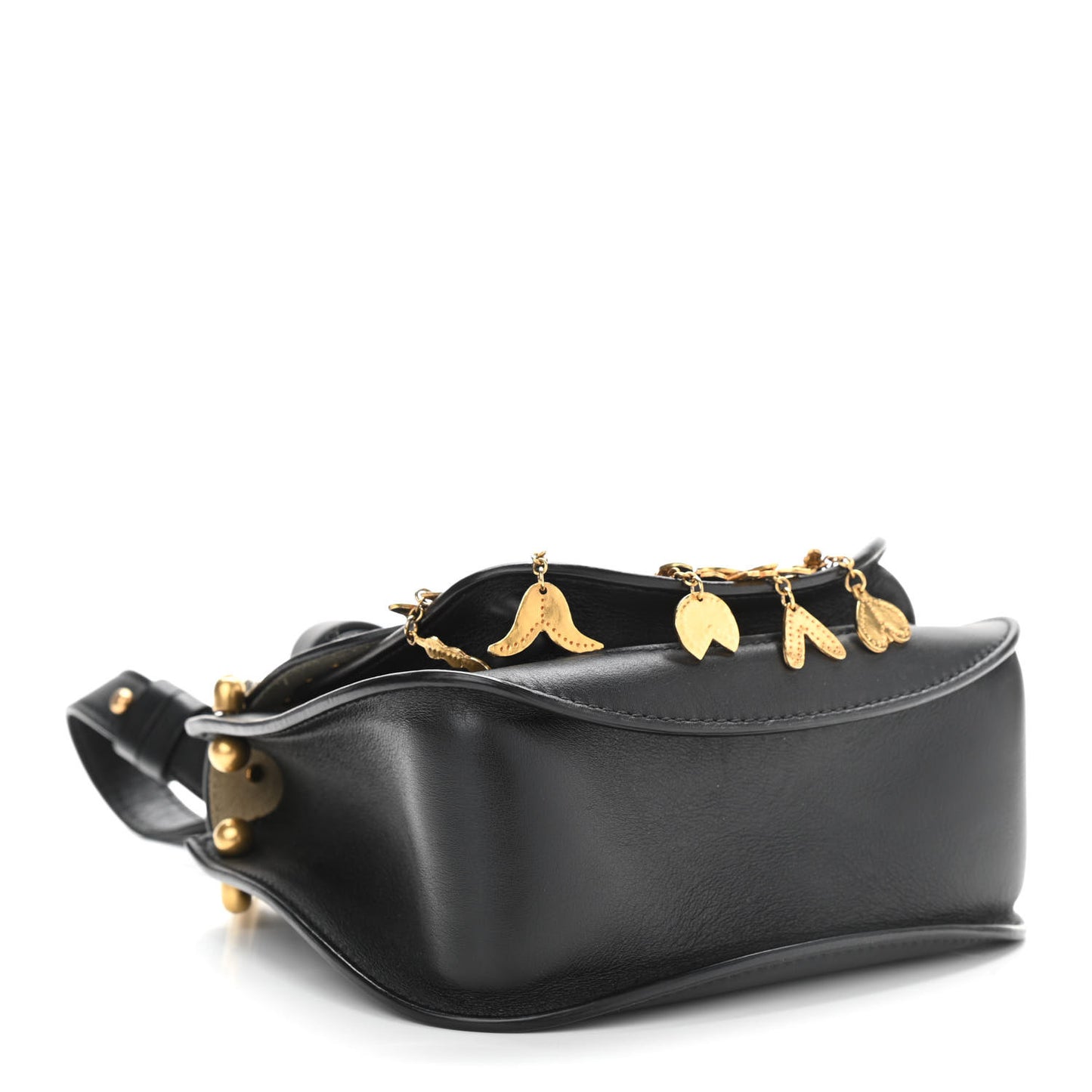 Calfskin Studded Charm Fringe Mini Hudson Crossbody Bag Black