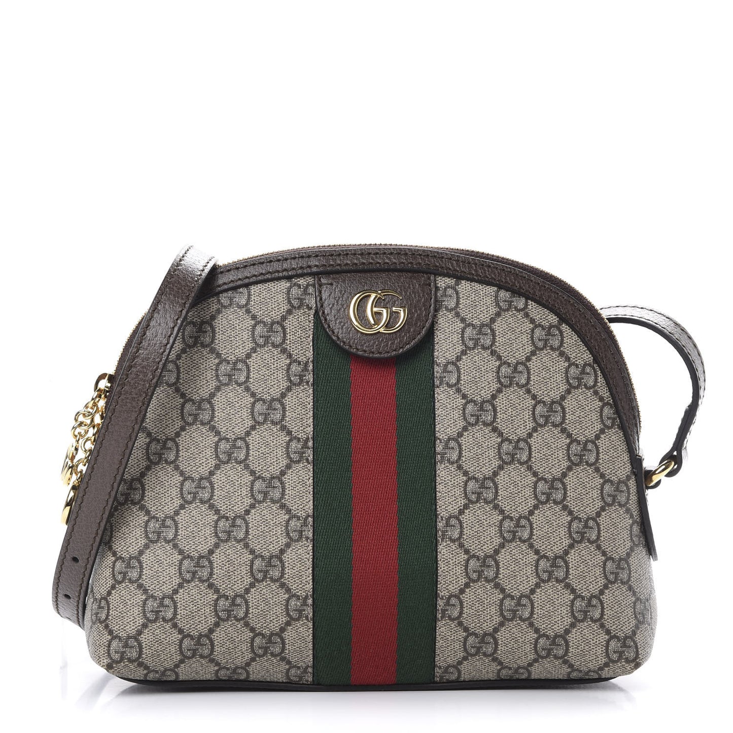 GG Supreme Monogram Textured Dollar Calfskin Web Small Ophidia Dome Shoulder Bag Beige Ebony New Acero