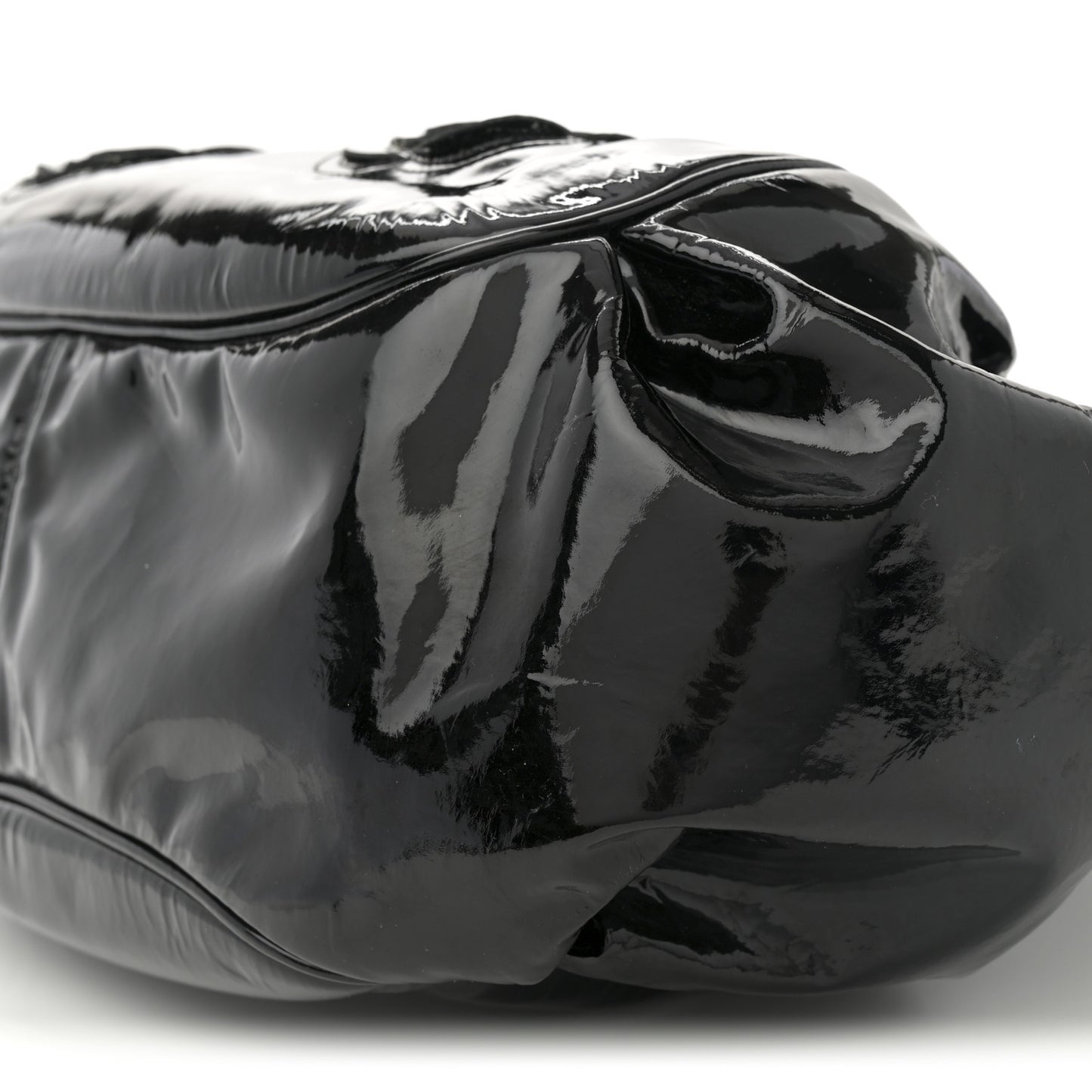 Patent Camellia Shoulder Bag Black