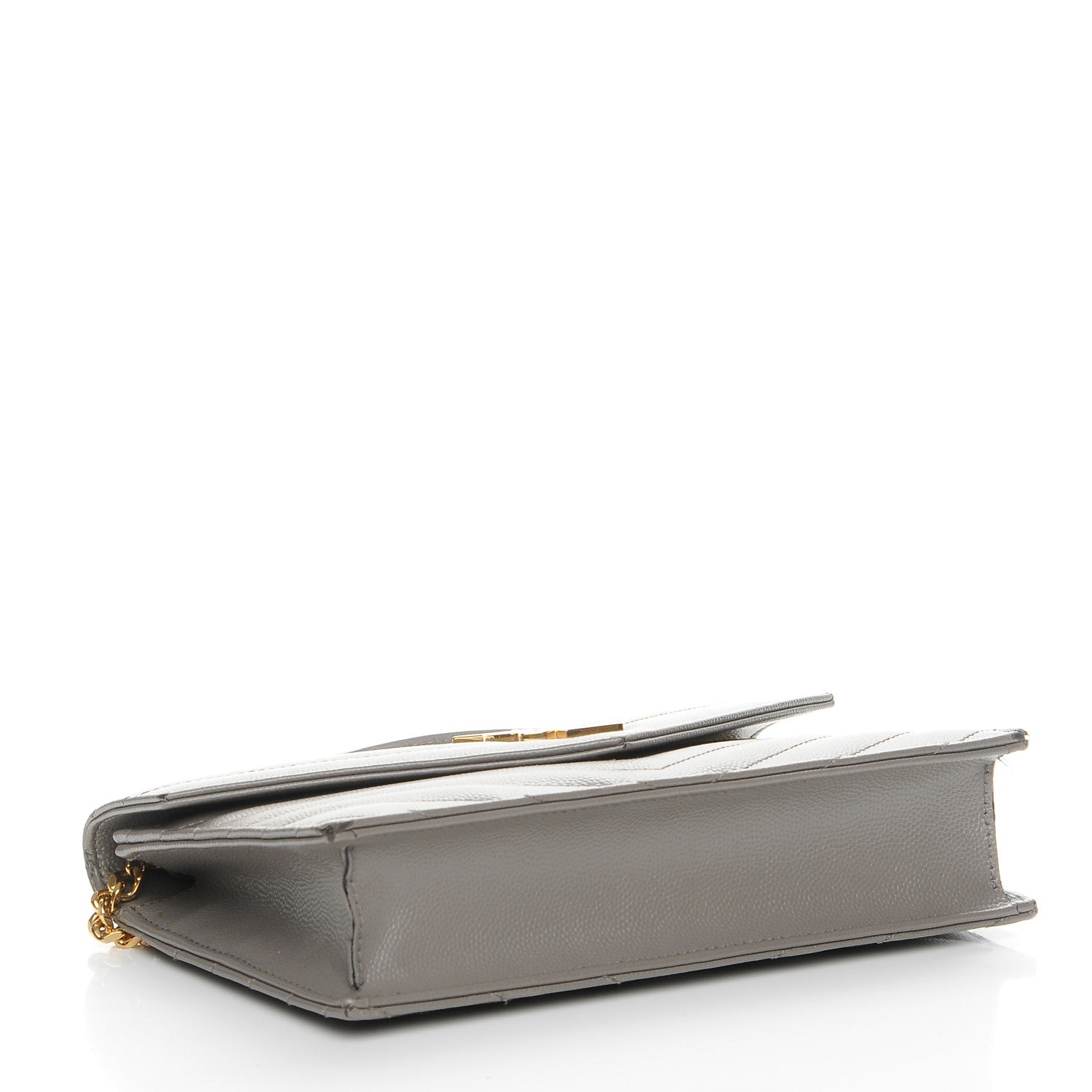 Saint Laurent Grain De Poudre Matelasse Chevron Monogram Chain Wallet Fog 4 of 11