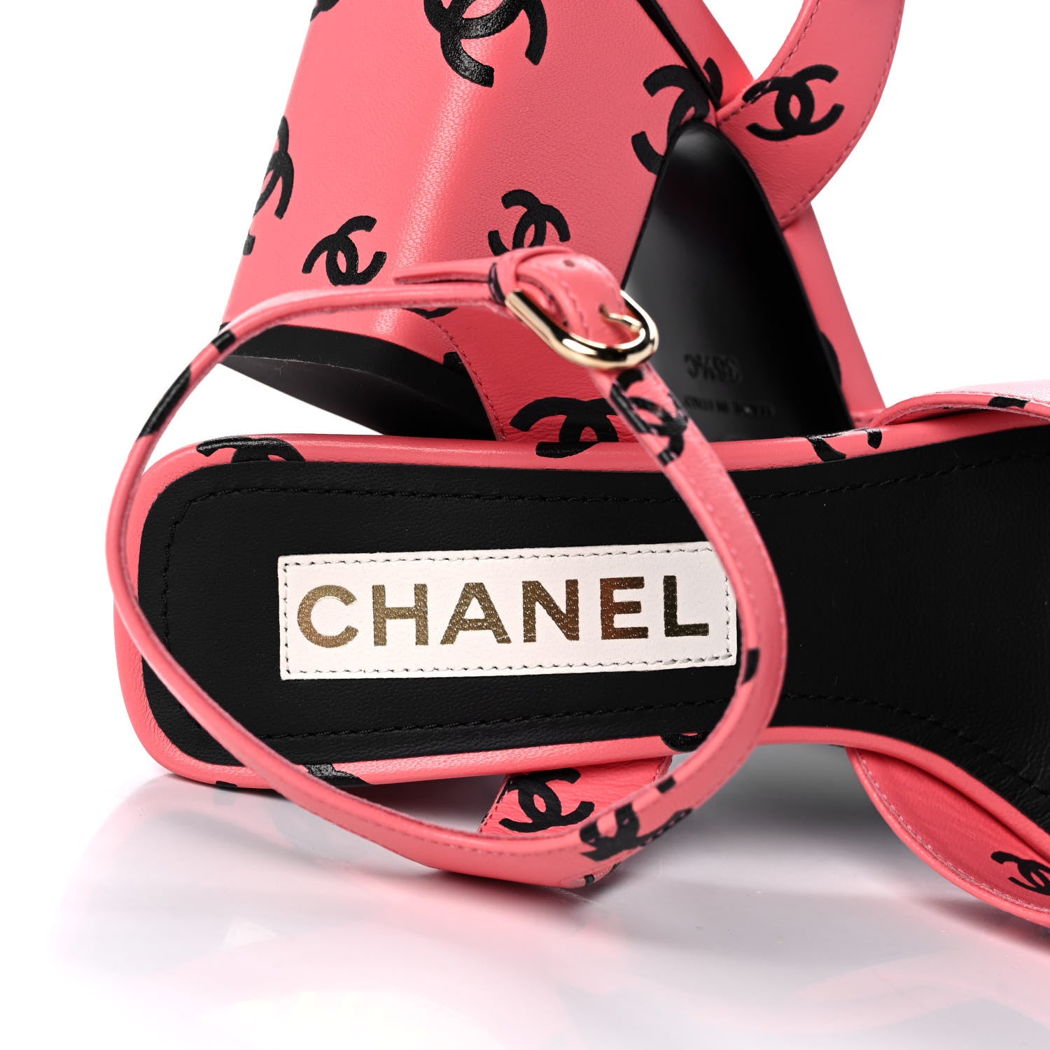 Chanel Printed Lambskin CC Sandals 36.5 Pink Black 7 of 8