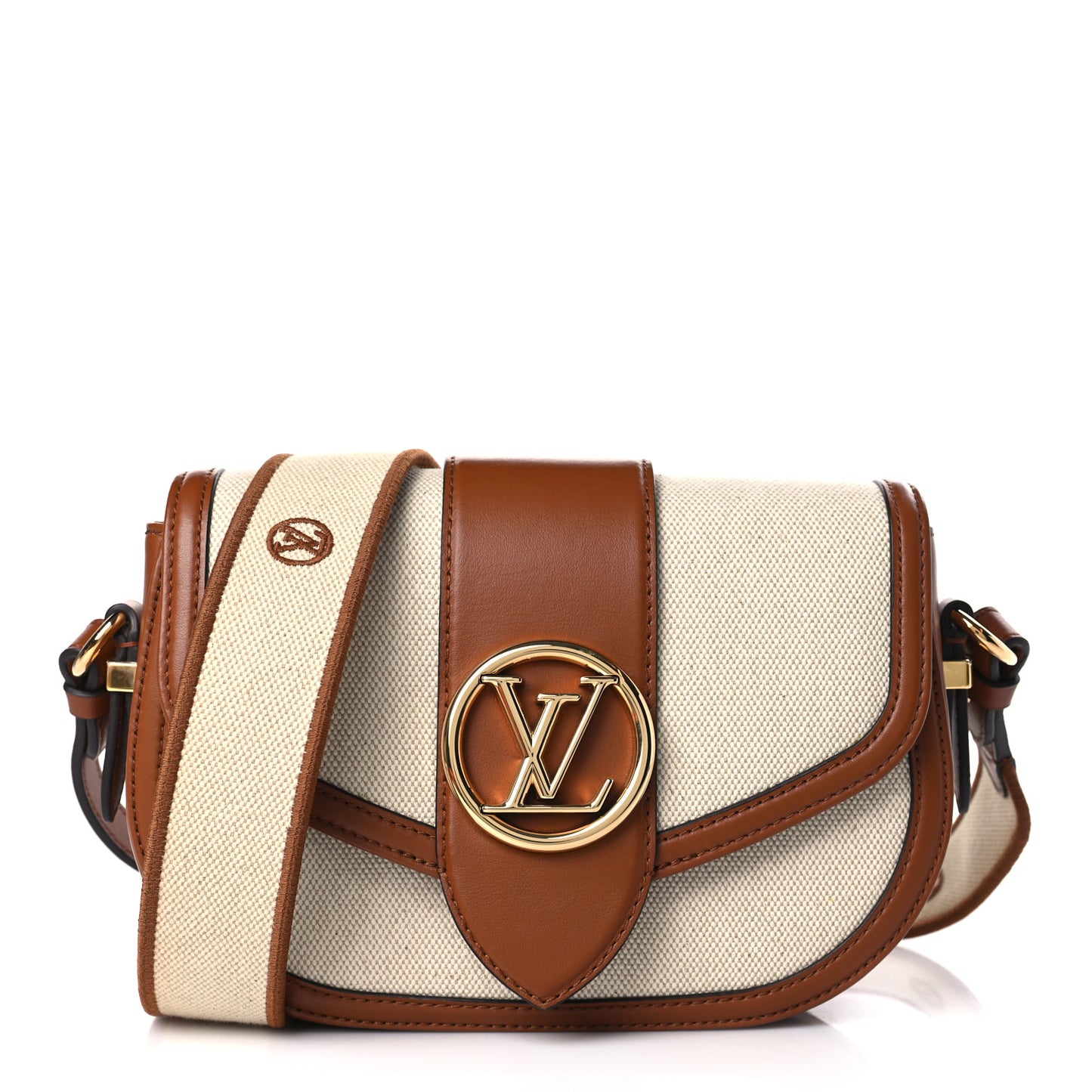 Canvas Smooth Calfskin LV Pont 9 Soft MM Caramel Brown