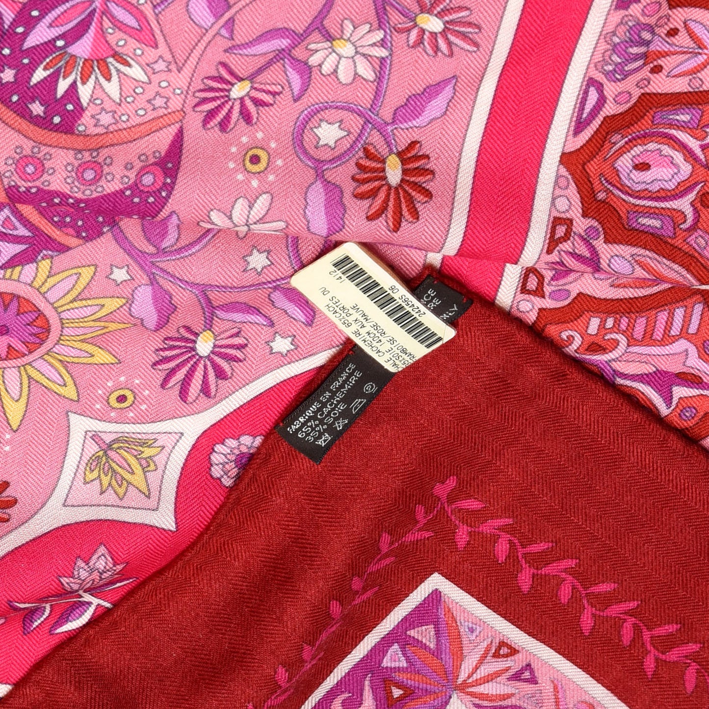 Cashmere Silk Aux Portes Du Palais Shawl 140 Framboise Rose Mauve