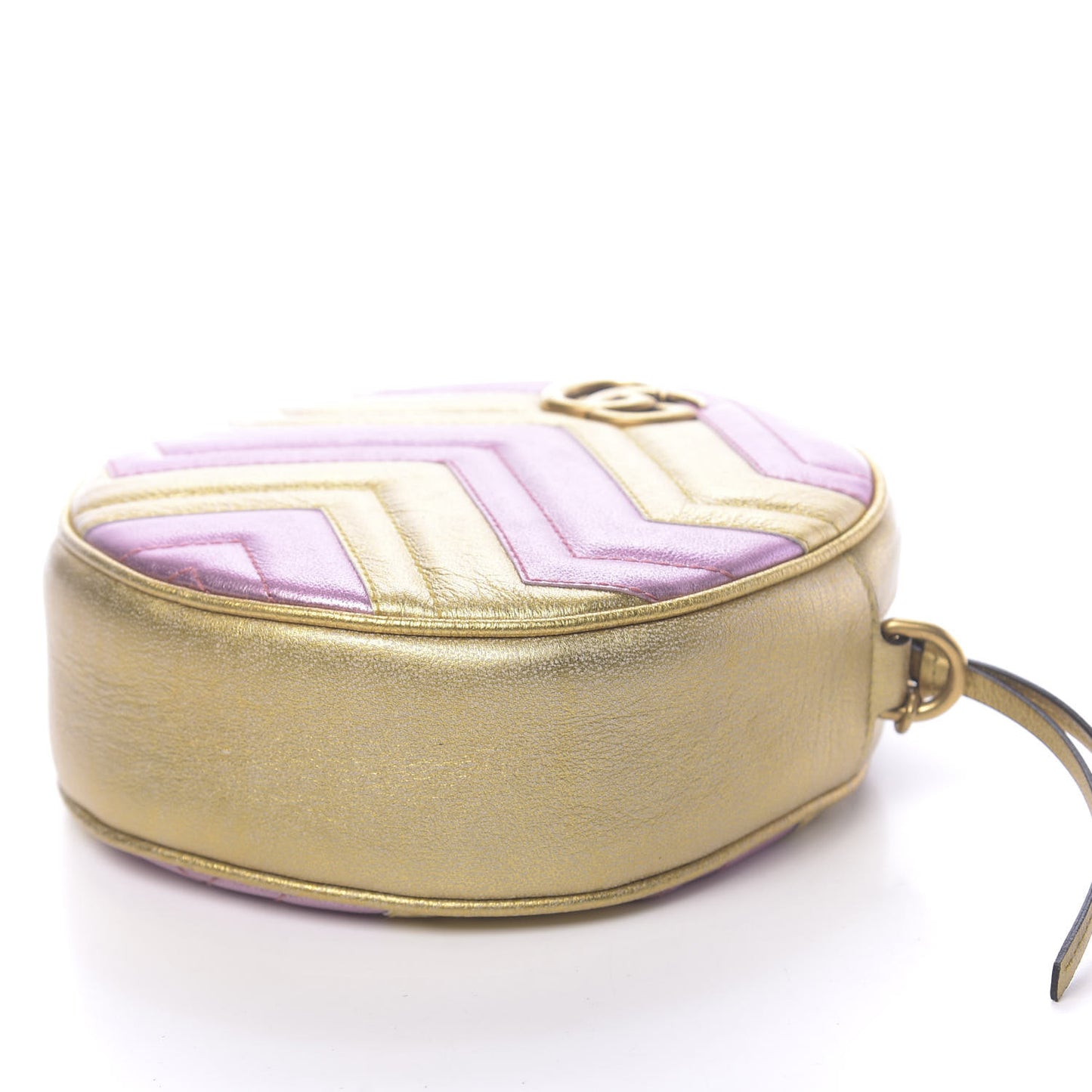 Metallic Calfskin Matelasse Mini GG Marmont Round Shoulder Bag Gold Pink