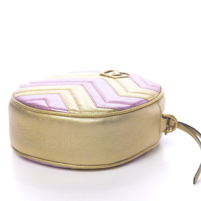 Gucci Metallic Calfskin Matelasse Mini GG Marmont Round Shoulder Bag Gold Pink 9 of 10