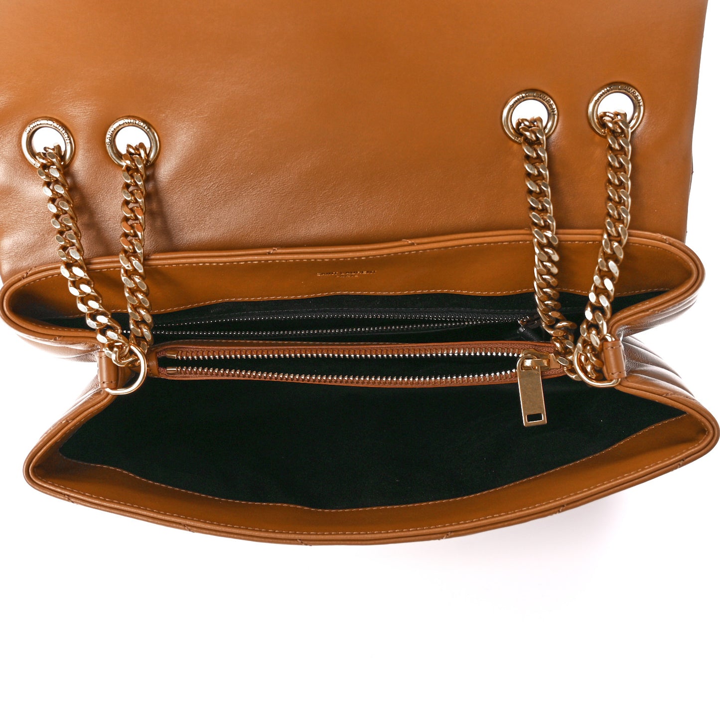 Calfskin Y Quilted Monogram Medium Loulou Chain Satchel Dark Natural