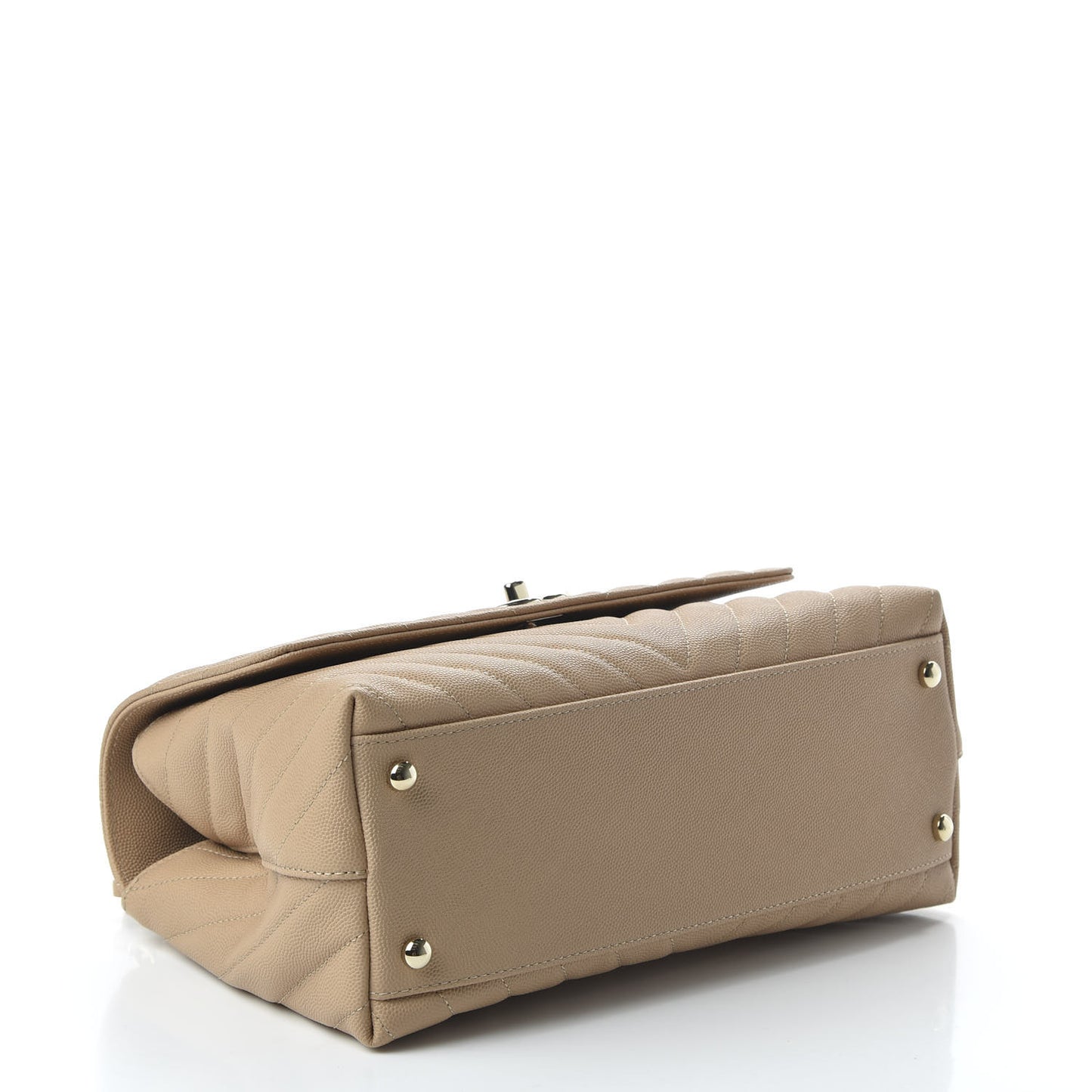 Caviar Chevron Quilted Small Coco Handle Flap Beige
