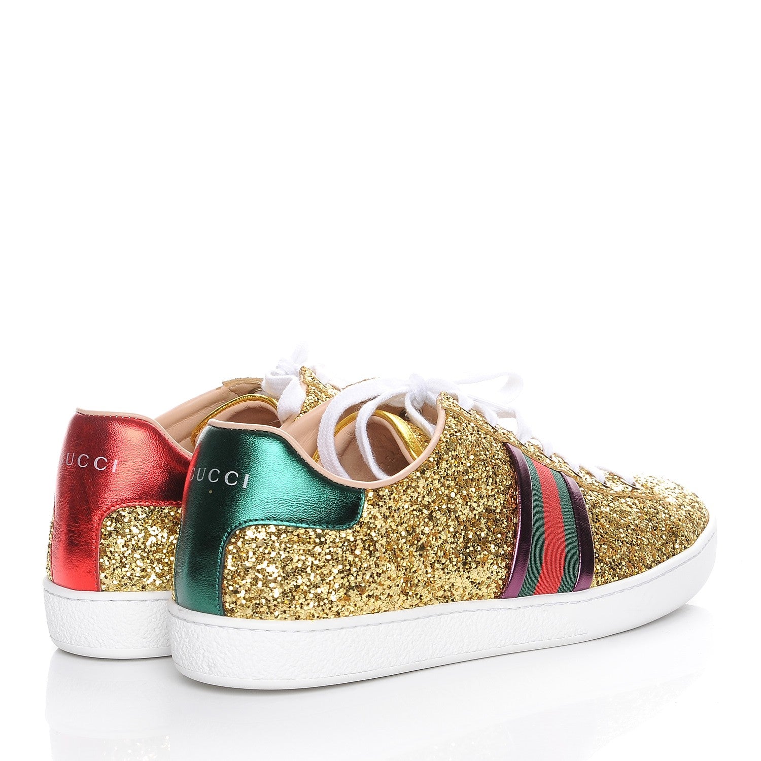 Gucci Glitter Web Ace Sneakers 40 Gold 5 of 10