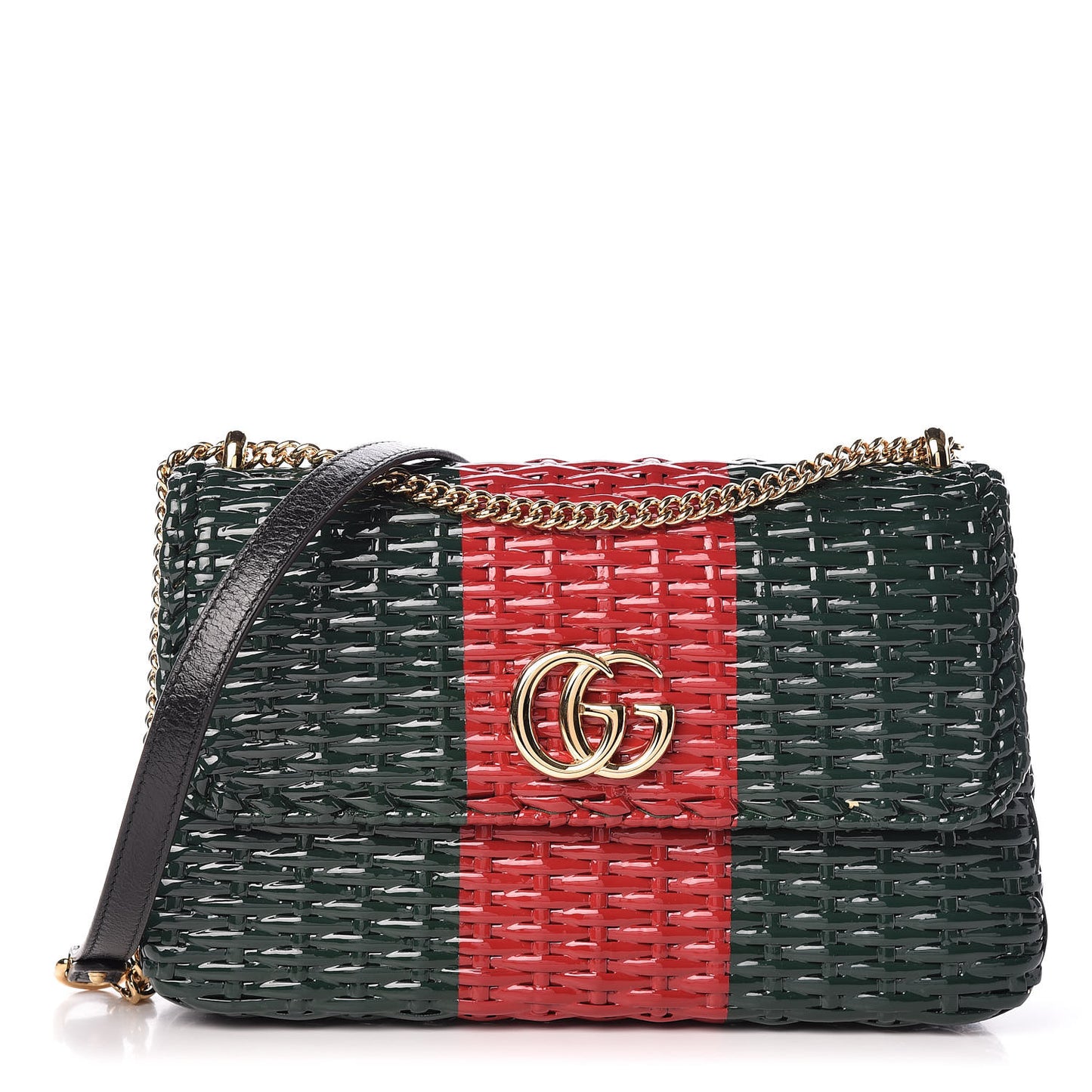 Glazed Wicker Stripe Small Cestino Shoulder Bag Green