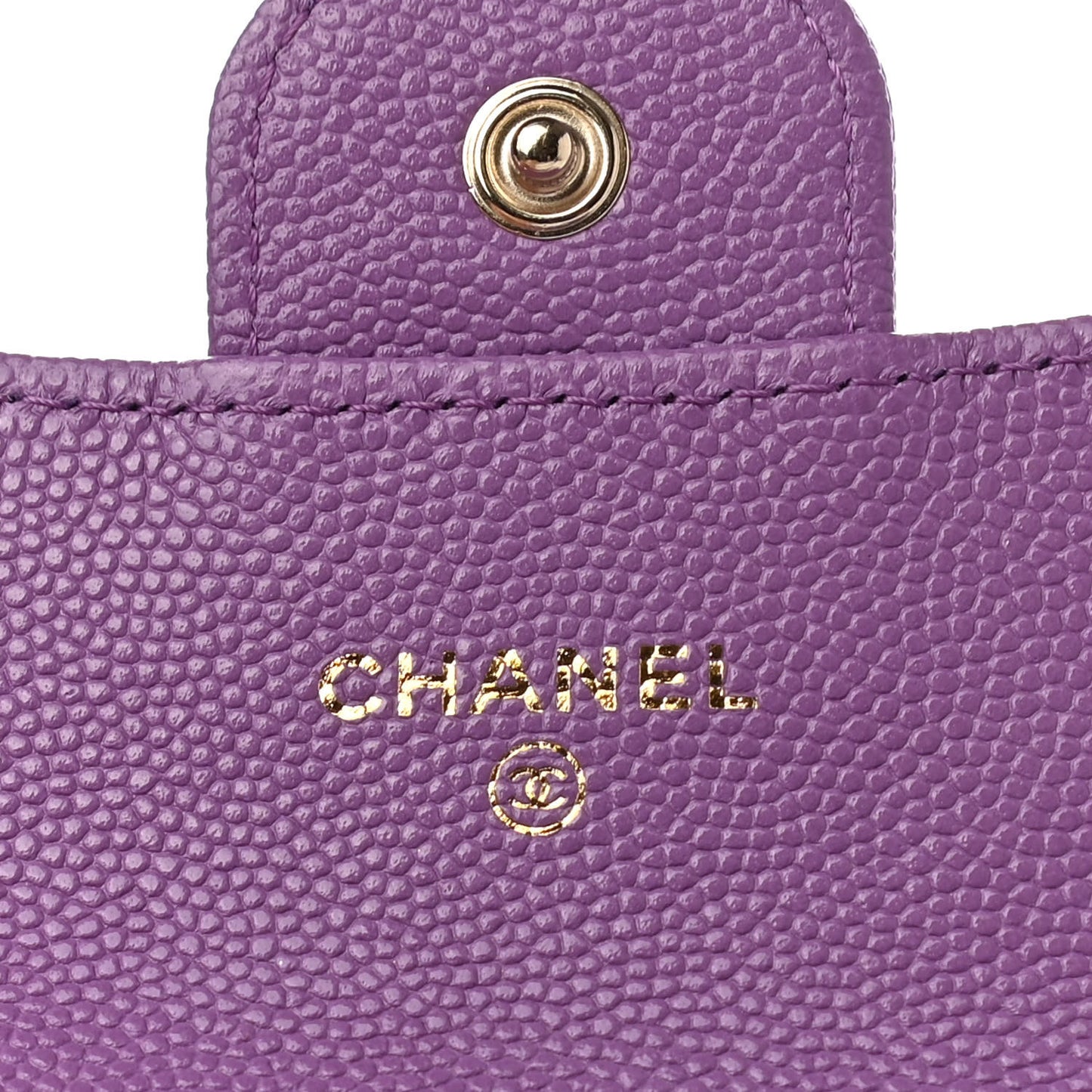 Caviar Quilted Flap Card Holder Wallet Purple