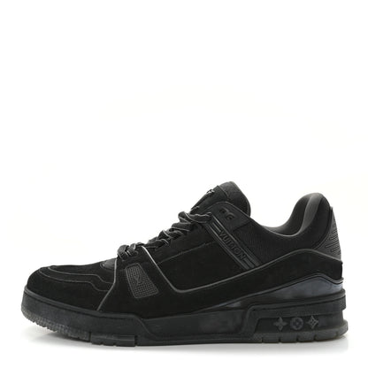 Louis Vuitton Calfskin Suede Mens LV Trainer Sneakers 9.5 Black 1 of 10