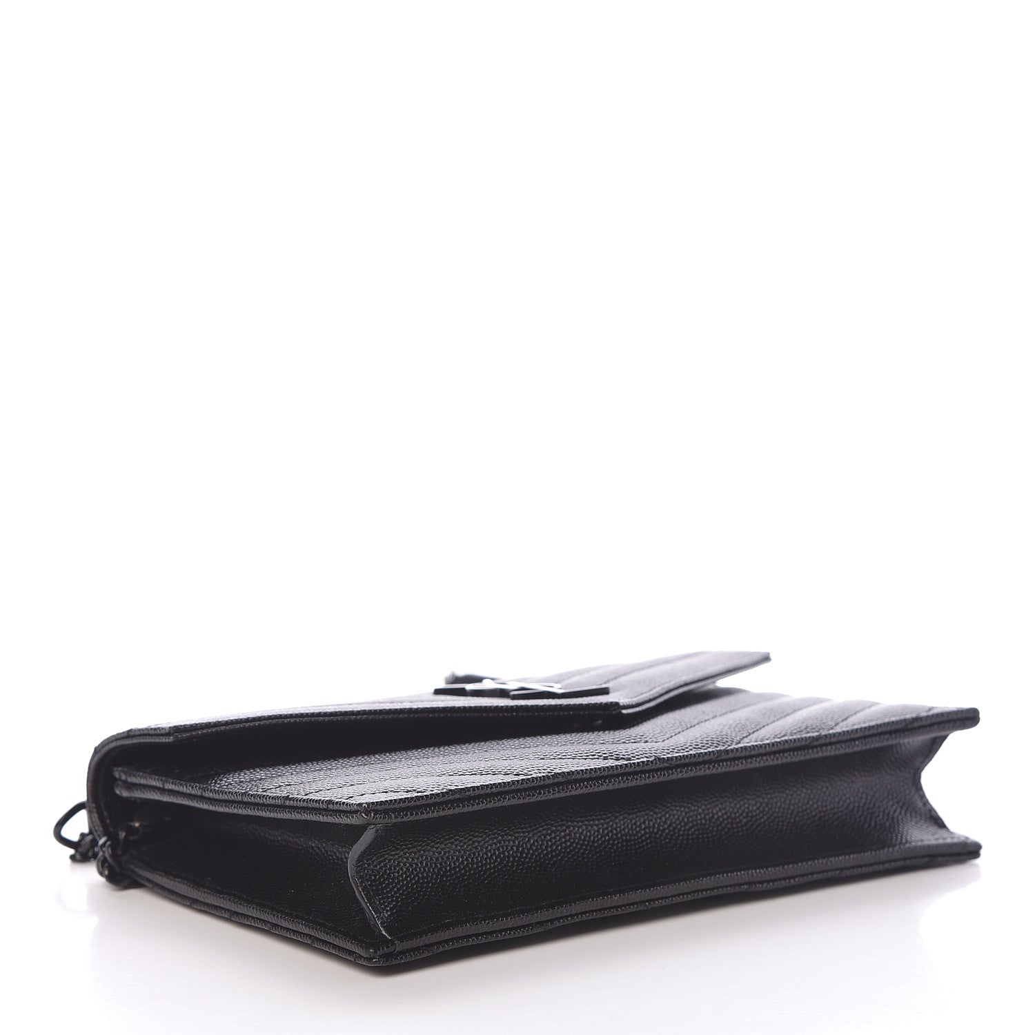 Saint Laurent Grain De Poudre Matelasse Chevron Monogram Envelope Chain Wallet Black 4 of 15