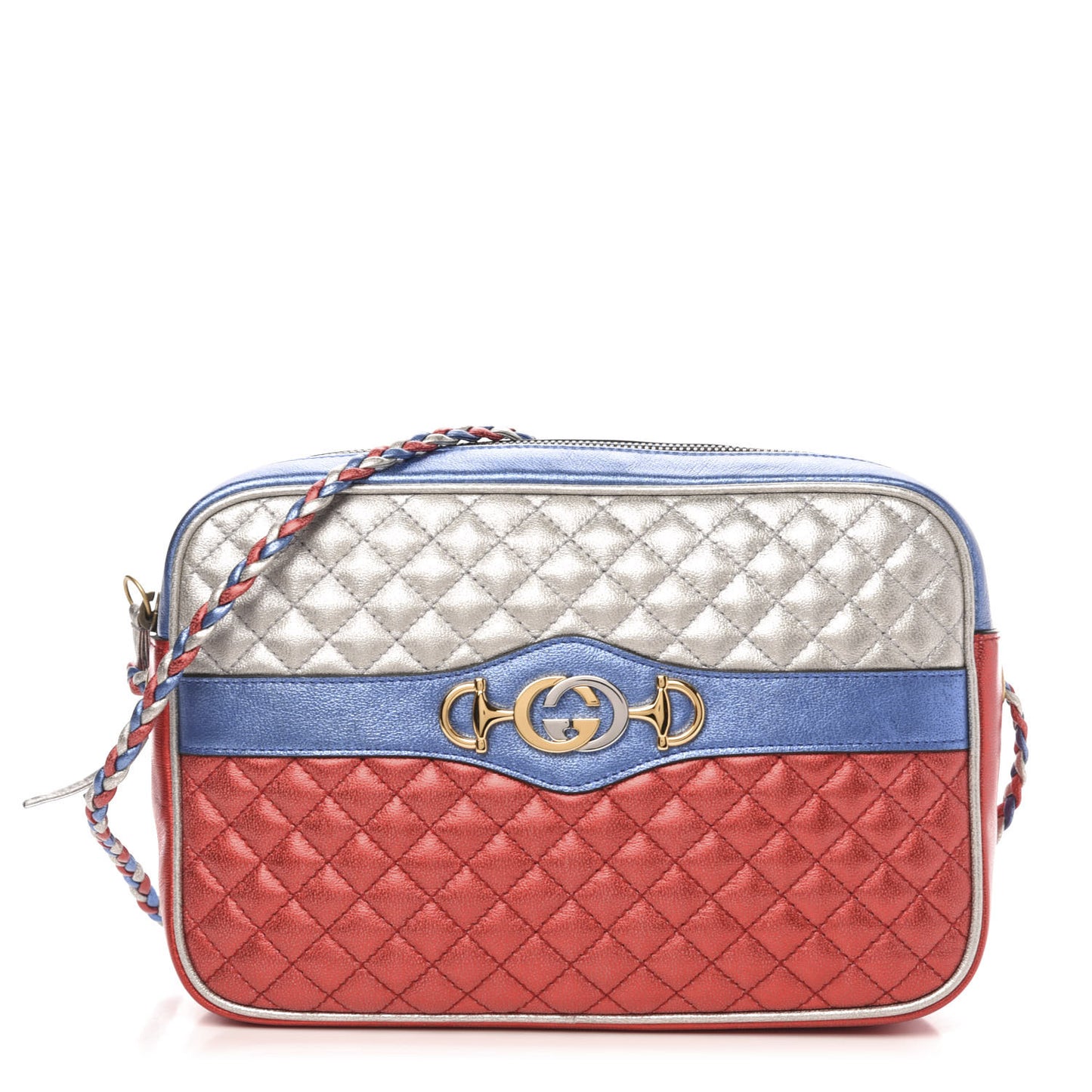 Laminated Nappa Trapuntata Small Zumi Shoulder Bag Rosso Marine Argento