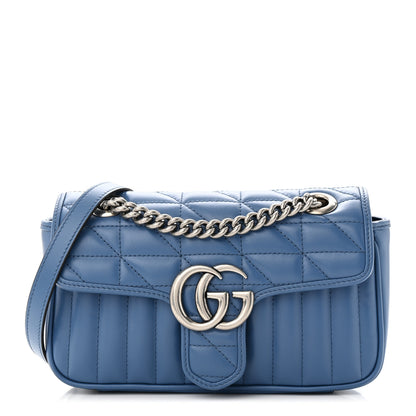 Gucci Calfskin Matelasse Aria Mini GG Marmont Shoulder Bag Clear Blue 1 of 10