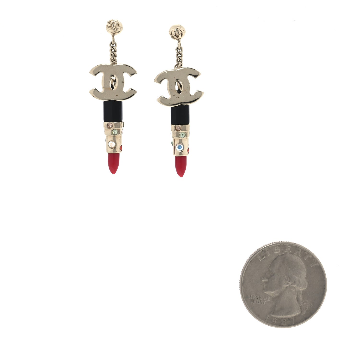 Crystal Enamel CC Lipstick Drop Earrings Red Black Gold
