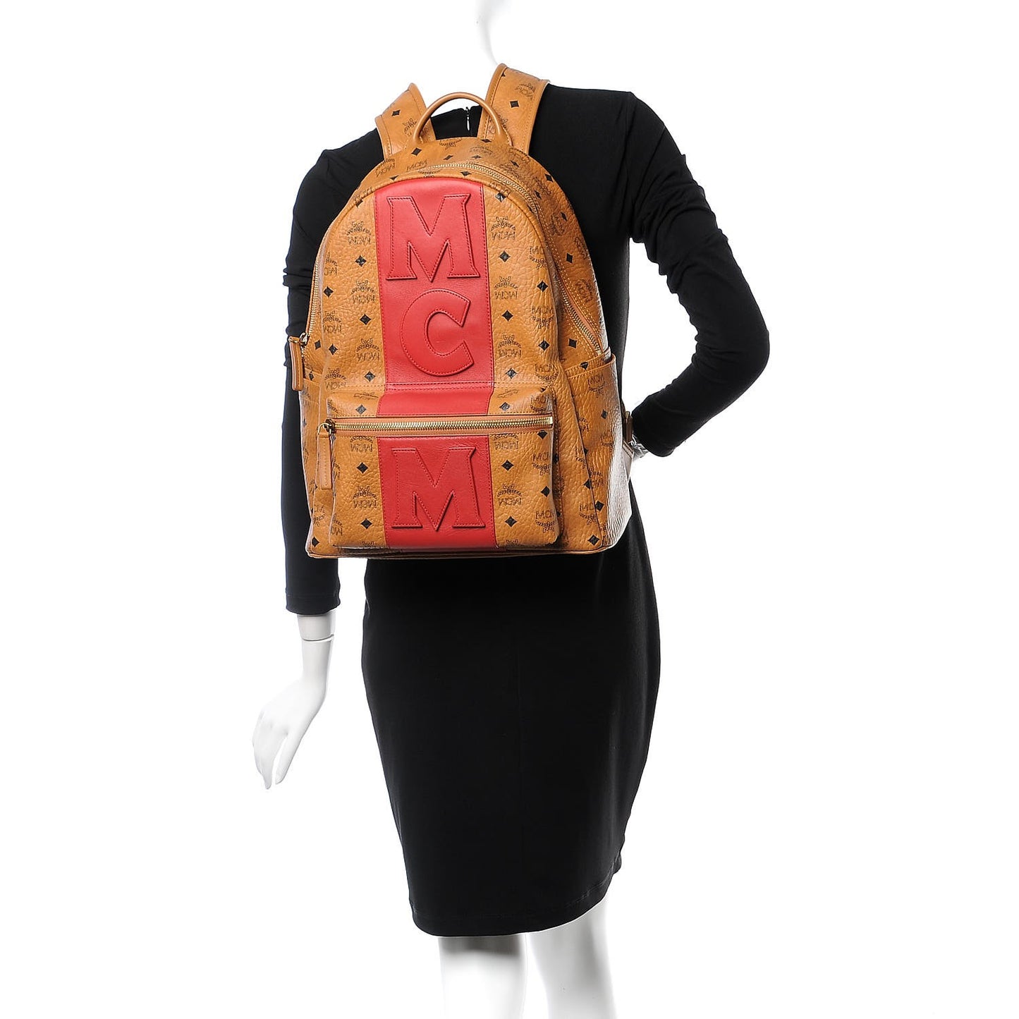 Visetos Medium Stark Logo Stripe Backpack Cognac Red