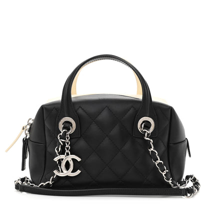 Chanel Calfskin Quilted Feather Weight Bowling Bag Black Ivory 1 of 10