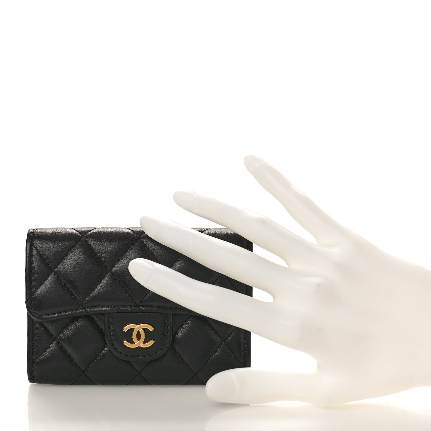 Lambskin Quilted Flap Card Holder Wallet Black