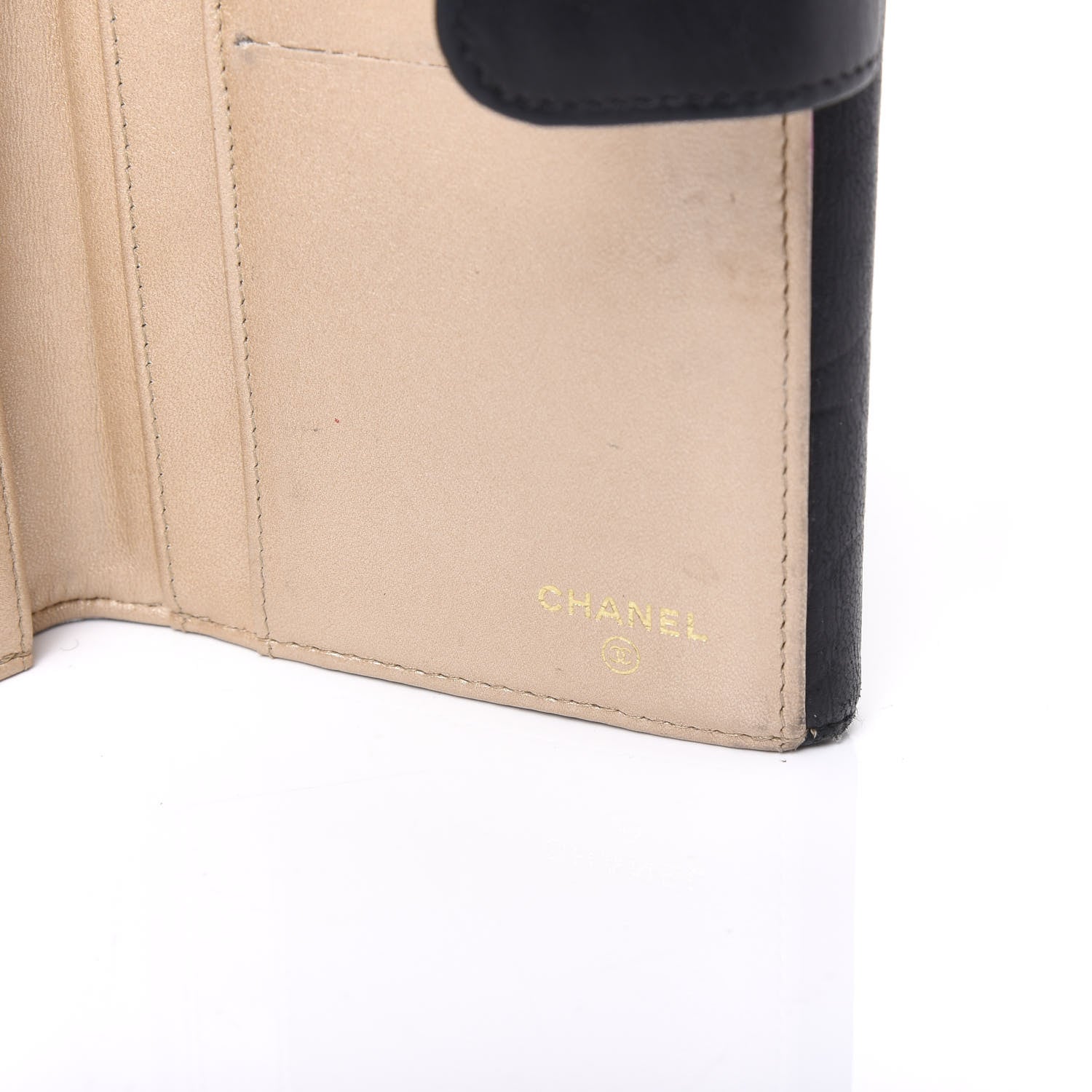 Chanel Lambskin Camellia Embossed Long Double Wallet Black 7 of 9