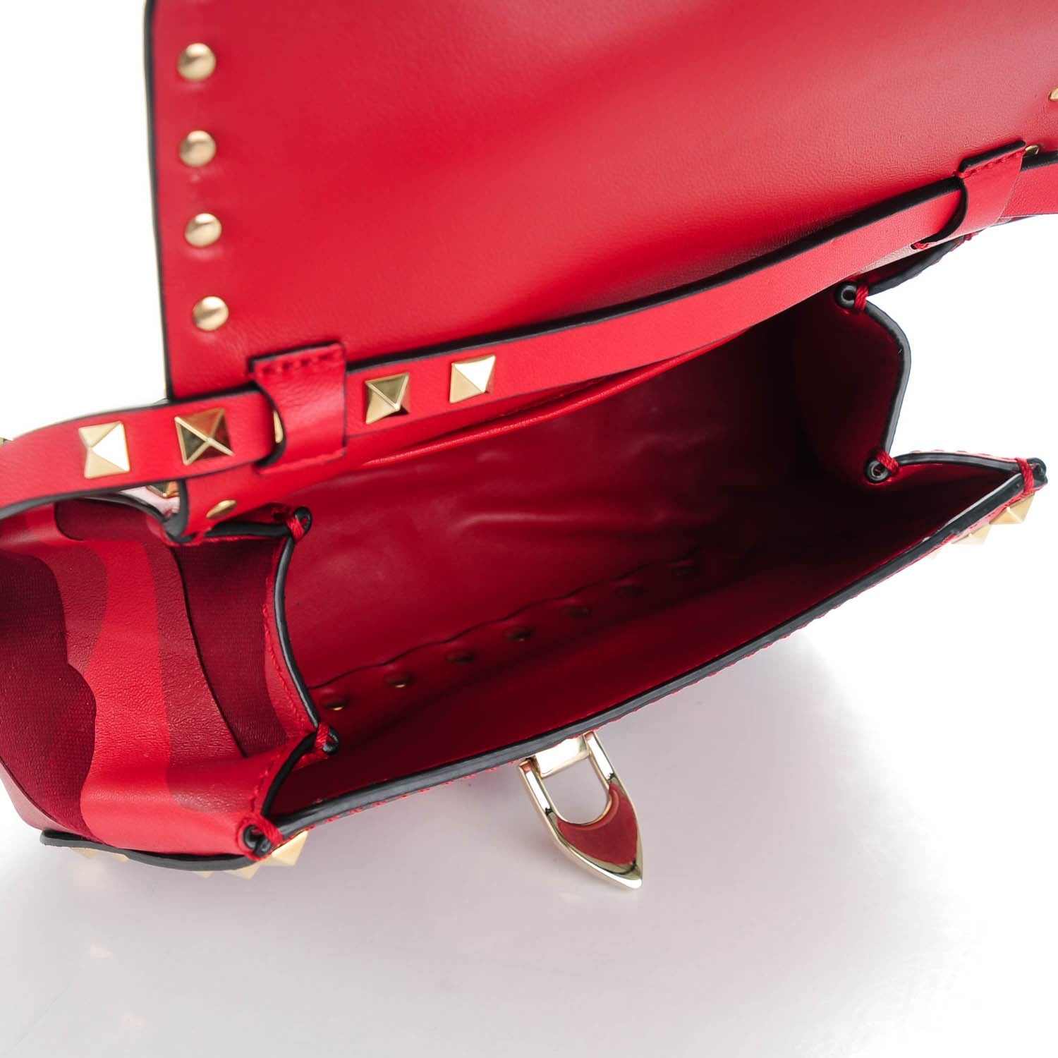 Valentino Garavani Nappa Canvas Camouflage Mini Rockstud Flap Saddle Crossbody Bag Red 5 of 7