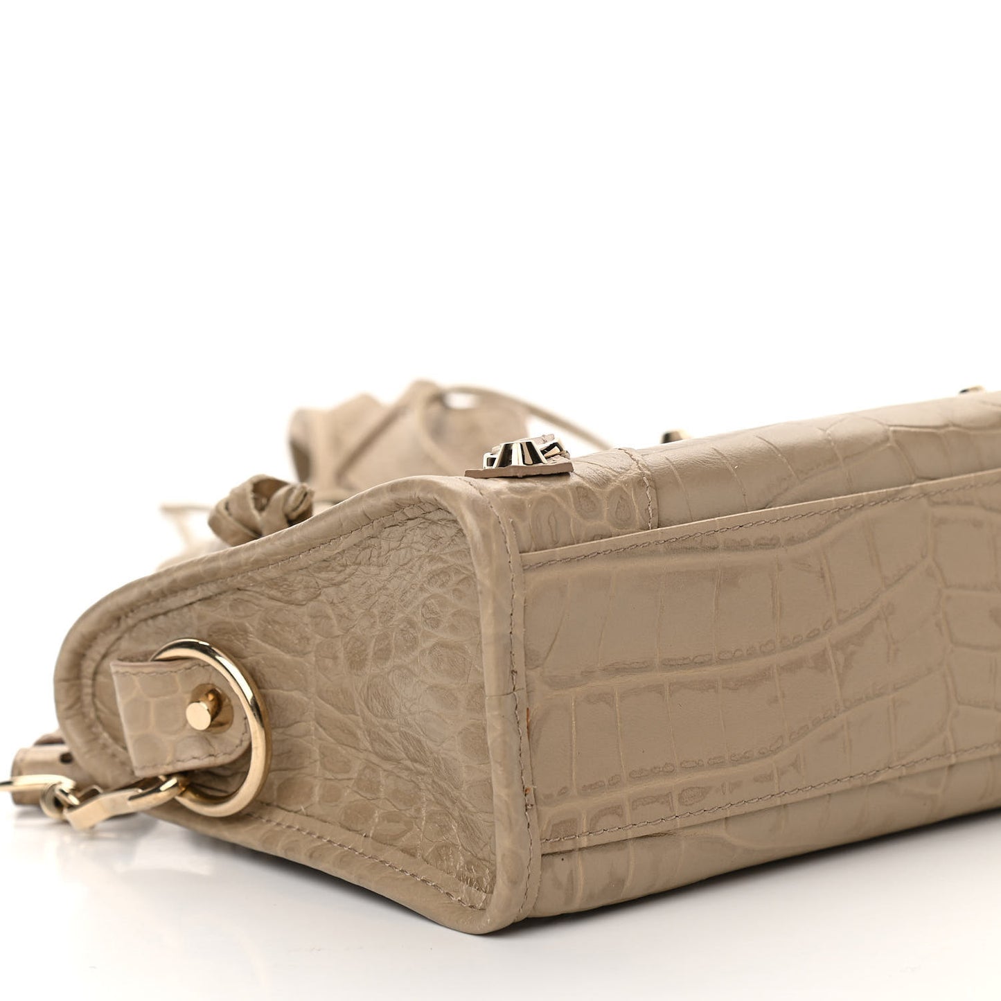 Calfskin Crocodile Embossed Classic Gold Hardware Mini City Beige Latte