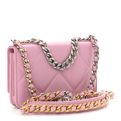 Chanel Lambskin Quilted Chanel 19 Wallet On Chain WOC Dark Pink 3 of 12